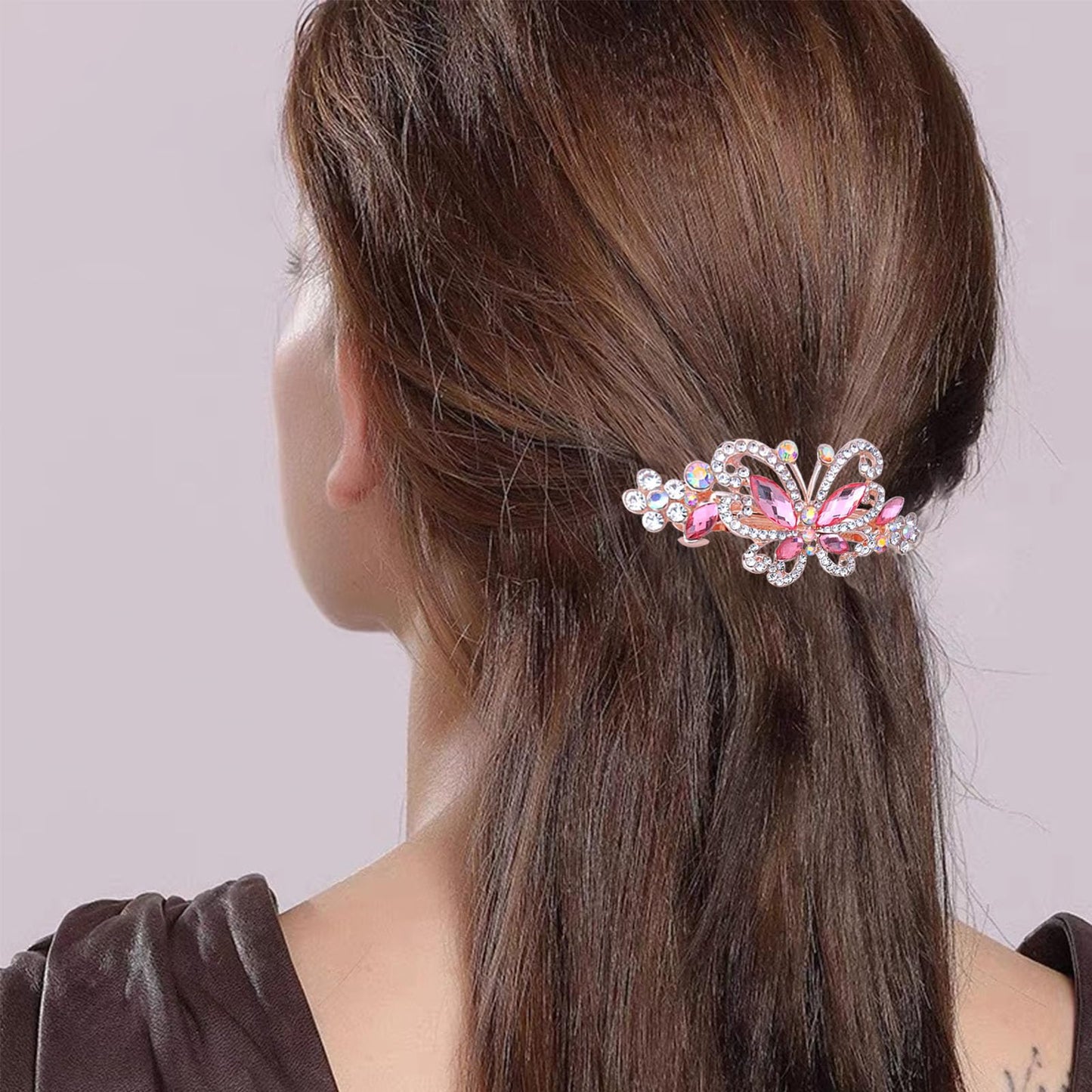 4 PCS Hair Clips for Women Ladies, Butterfly Design Crystal Rhinestones French Barrettes Spring Hair Barrettes Clip, Women Fashion Ponytail Holders