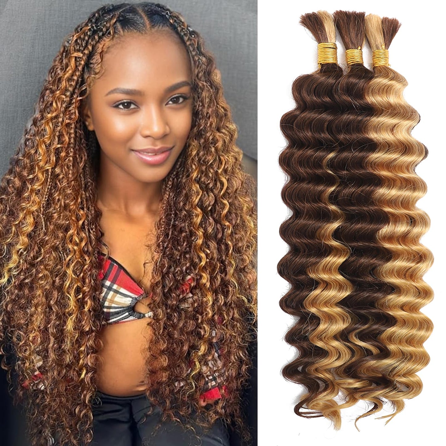 Human Braiding Hair for Boho Braids Human Hair 3 Bundles/Pack 110g 22 Inch Deep Wave Bulk Human Hair for Braiding Curly Knotless 12A Brazilian Virgin Beauty and Personal Care MOTFIN Default Title