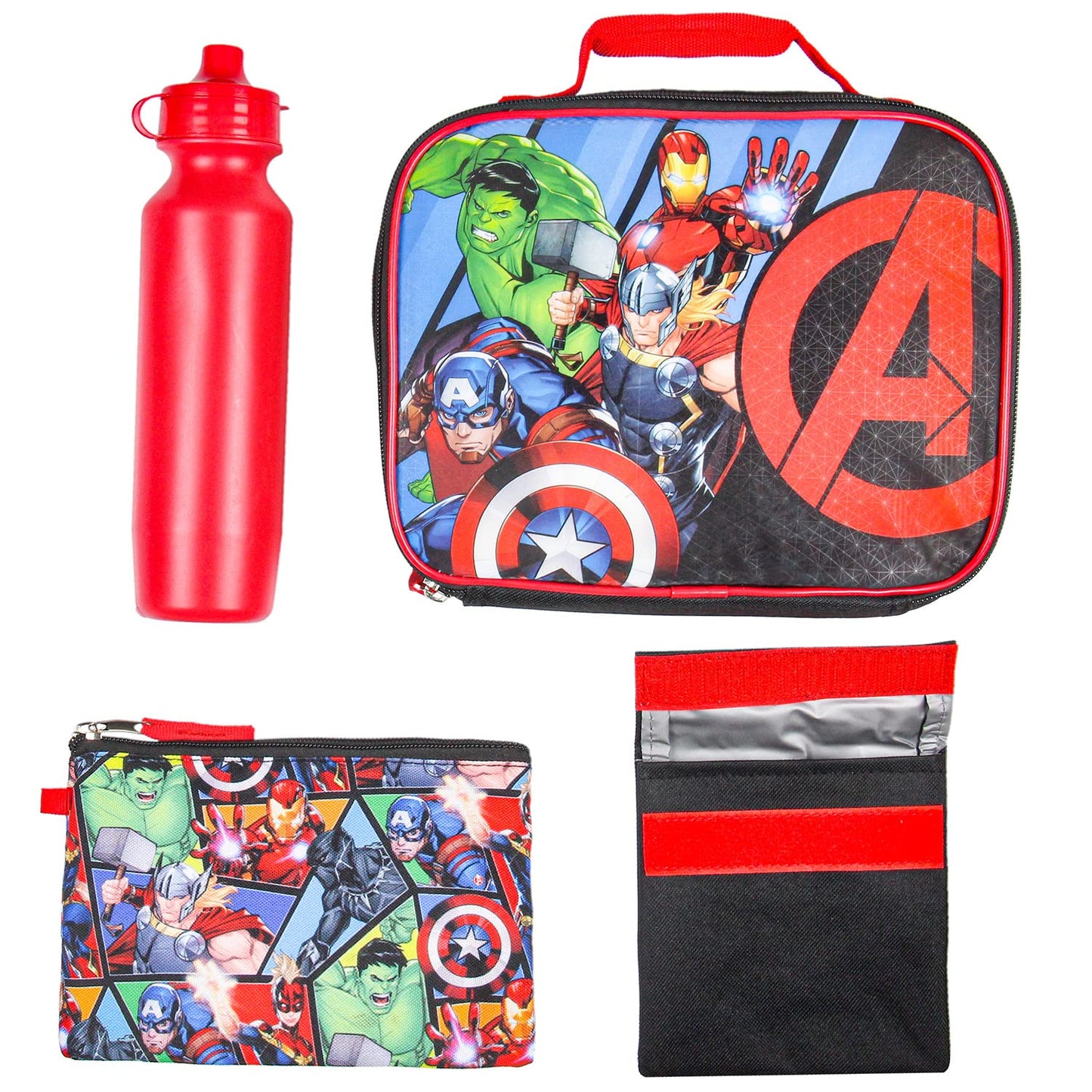 Bioworld Marvel Avengers Superhero 5-Piece Backpack Lunch Tote Set