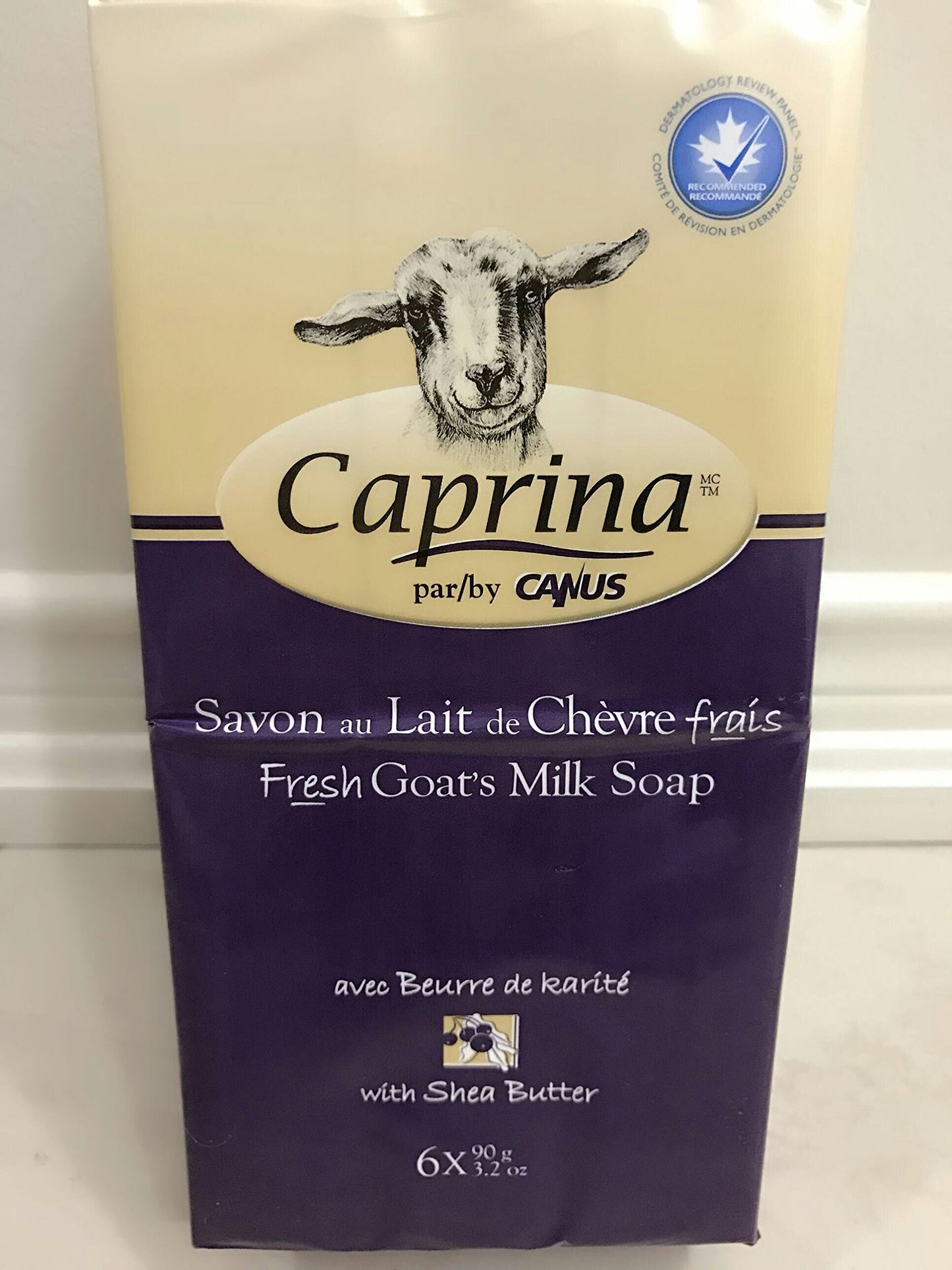 Caprina by Canus Goat Milk Soap Bar, SHEA BUTTER, 3.2 oz (90 g) Bars, 6-Pack, Moisturizing Daily Cleanser for Face, Hands & Body, Fresh Canadian Goat