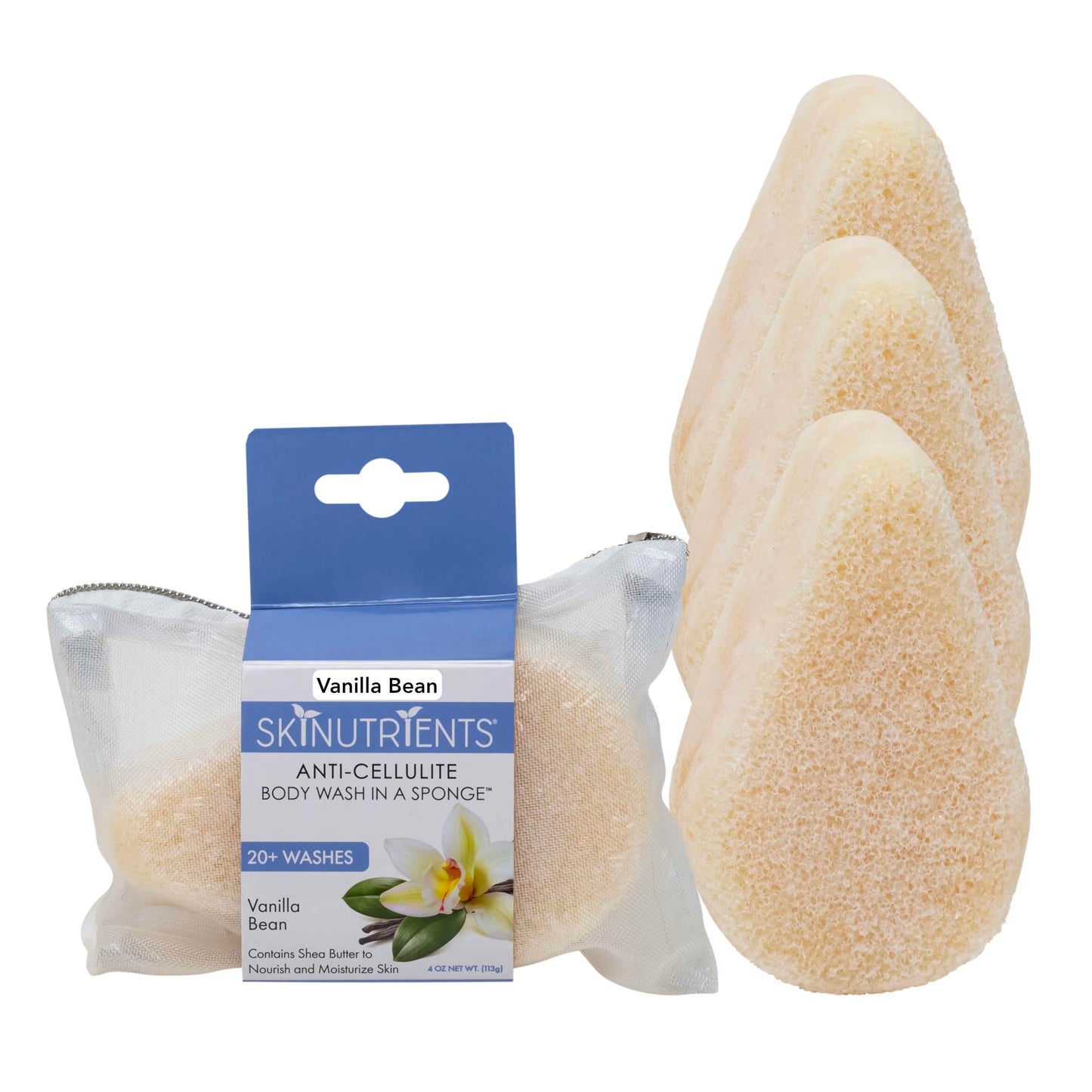 Spongeables Anti Cellulite Body Wash in a 20+ Wash Sponge, Vanilla Bean, 3 Count Beauty & Personal Care Spongeables