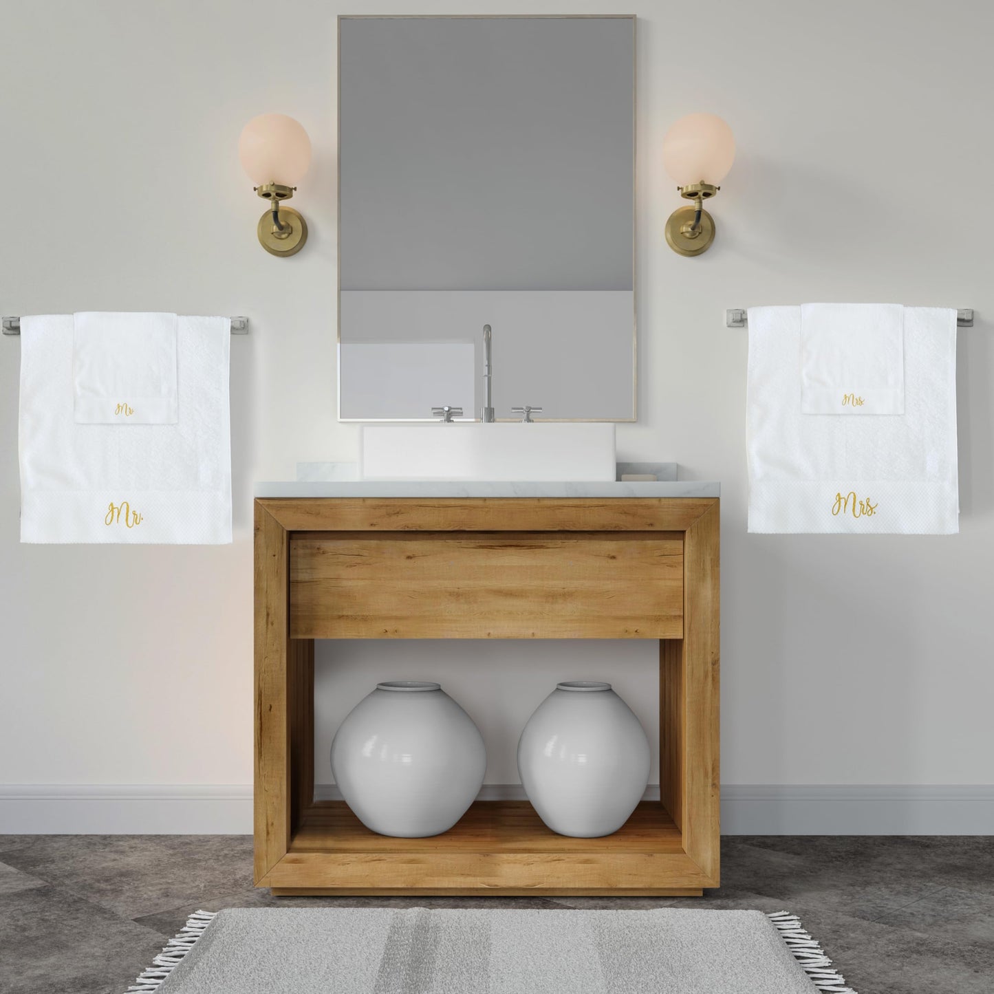 RUBBER BOND Mr and Mrs Towels Set with Gift Box - 4 Pack Bath & Hand Towels for Couples - Cotton Towels Set - Wedding, Honeymoon Gifts - White…