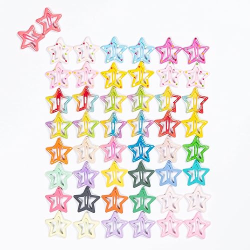 YAOKUA Star Hair Clips for Girls, 50 Pcs No Slip star Metal fashion Hair Snap Clips Barrettes for Kids Teens Women