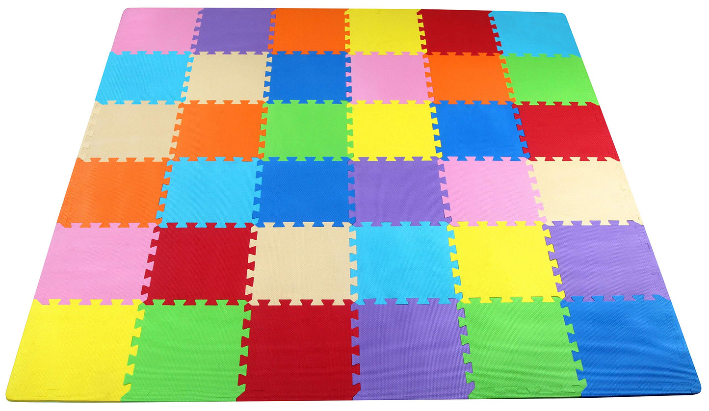 BalanceFrom 0.4" Thick EVA Foam Puzzle Mat – 36 Non-Slip Interlocking Tiles with Edges, 9 Colors, Covers 36 Sq Ft for Home & Playroom