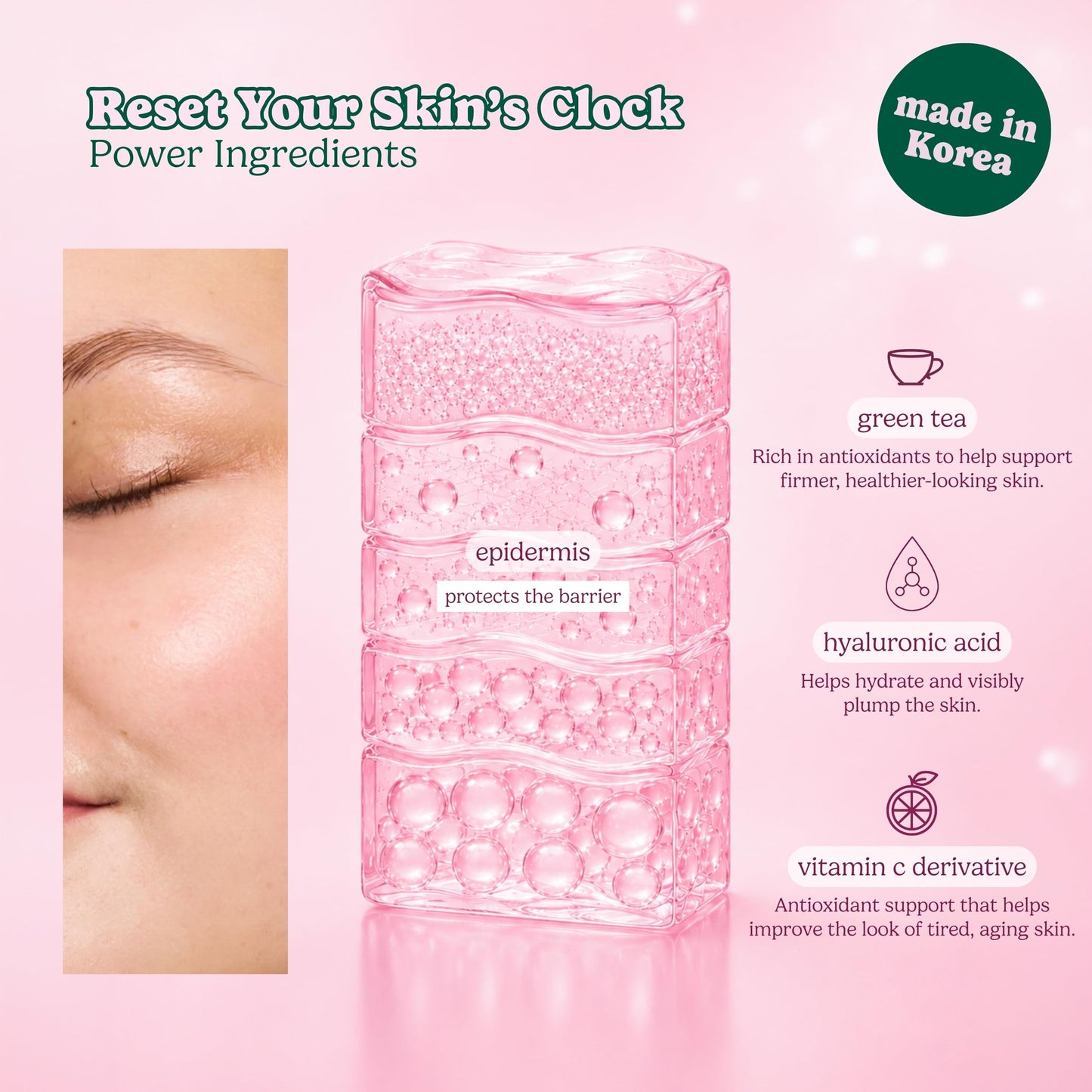 ESW Beauty Green Reset Anti-Aging Korean Face Mask - Vitamin C, Hyaluronic Acid & Kale for Collagen Support, Smooth Skin & Hydration - Skincare Gifts