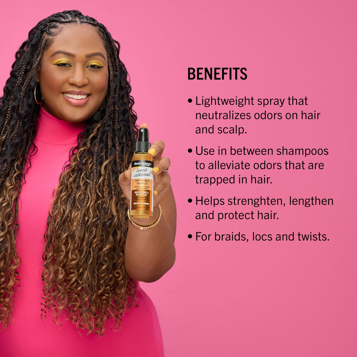 Aunt Jackie’s Braid + Twist Collection Scent-Sational Hair Perfume & Deodorizer - Neutralize Odors and Refresh Hair with Witch Hazel, Biotin