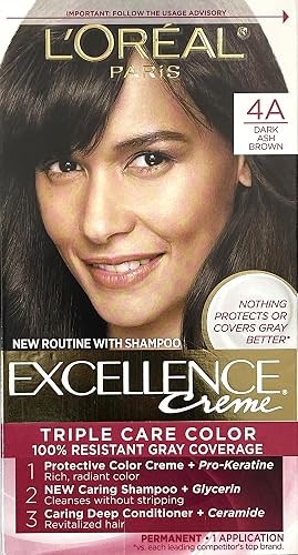 L"Oreal Paris Excellence Creme 4A Dark Ash Brown Cooler Permanent Haircolor