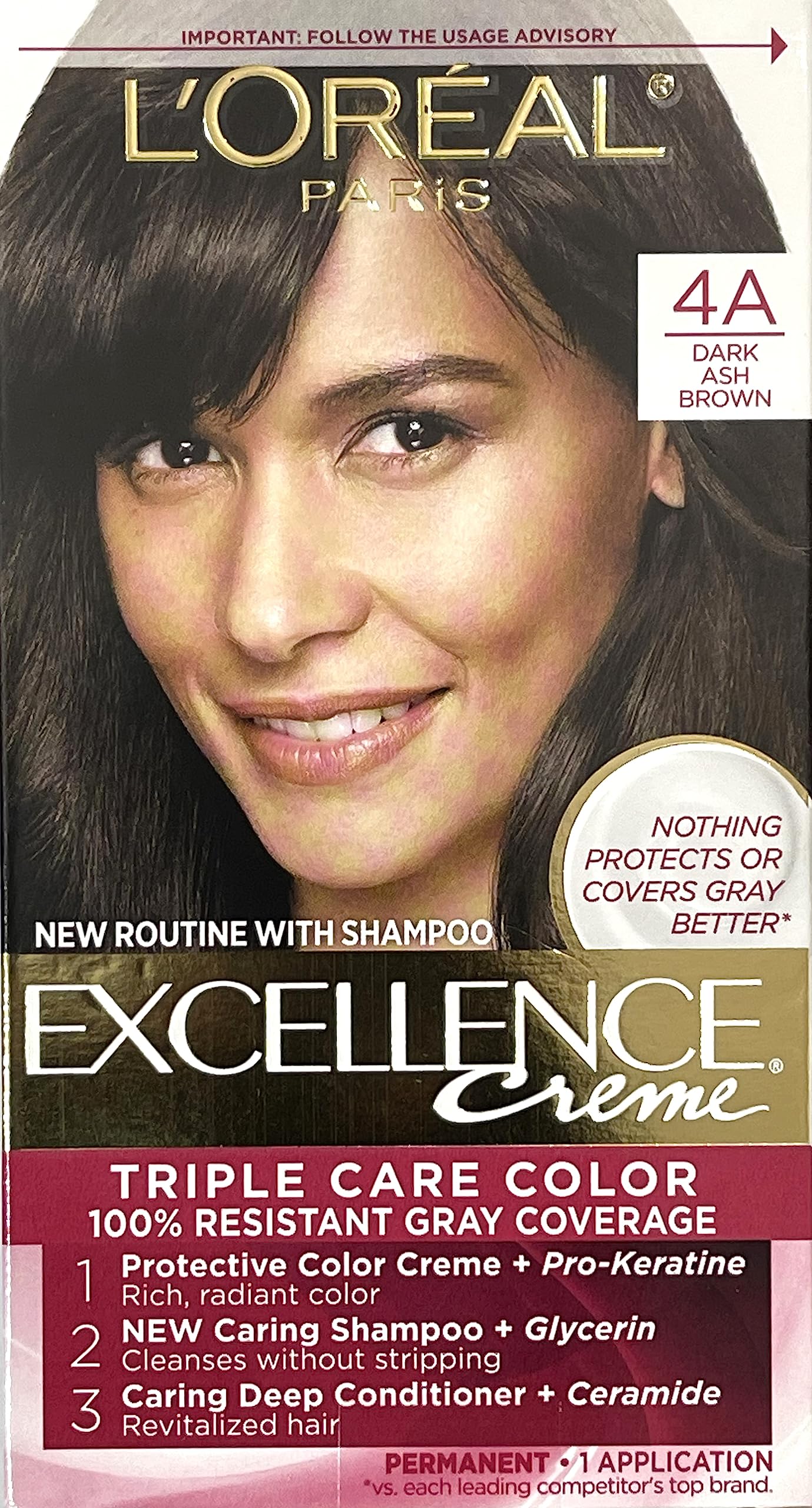 L"Oreal Paris Excellence Creme 4A Dark Ash Brown Cooler Permanent Haircolor