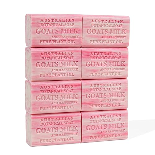 Australian Botanical Goats Milk Soap and Raspberry, 6.6 OZ, Triple Milled Bars made with a Natural Soap Base and Enriched with Organic African Shea
