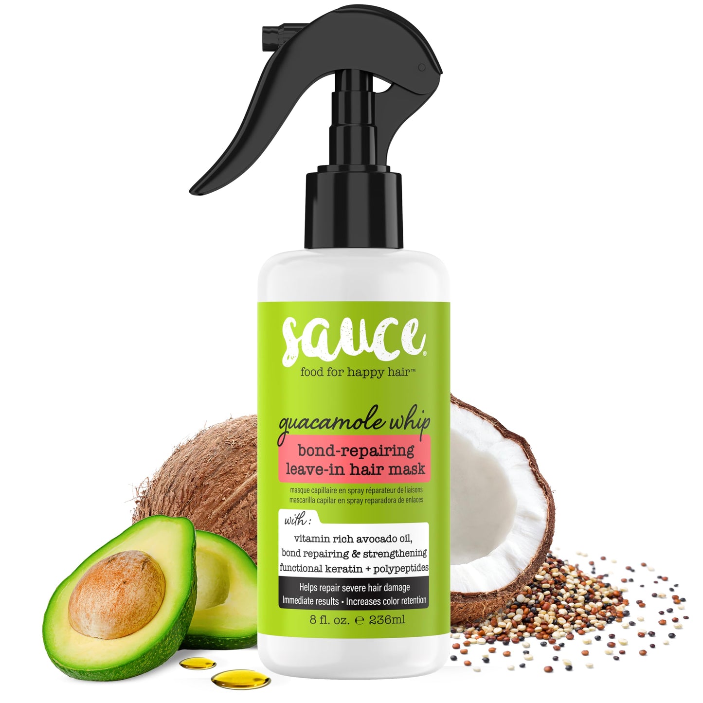 SAUCE BEAUTY Bond-Repairing Leave-In Hair Mask, Guacamole Whip, 8 fl oz (236 ml)