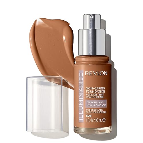 Revlon Illuminance Skin-Caring Liquid Foundation, Hyaluronic Acid, Hydrating and Nourishing Formula with Medium Coverage, 505 Rich Sand, 1 fl oz