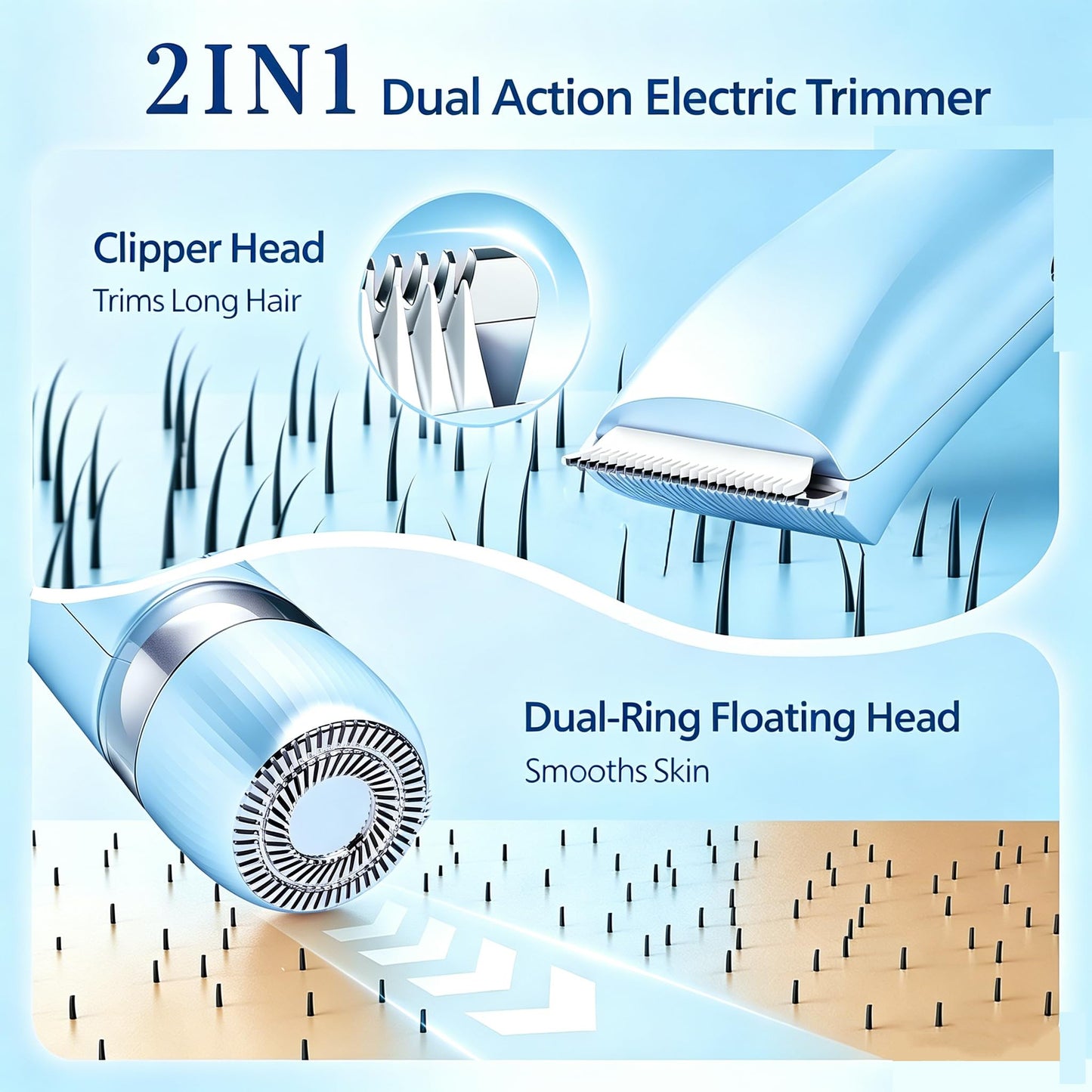 Bikini Trimmer for Women,2 in 1 Dual Head Bikini Shaver & Body Shaver,Cordless & Waterproof Electric Razor for Women, Painless Hair Removal with Silky Beauty and Personal Care RtLvio