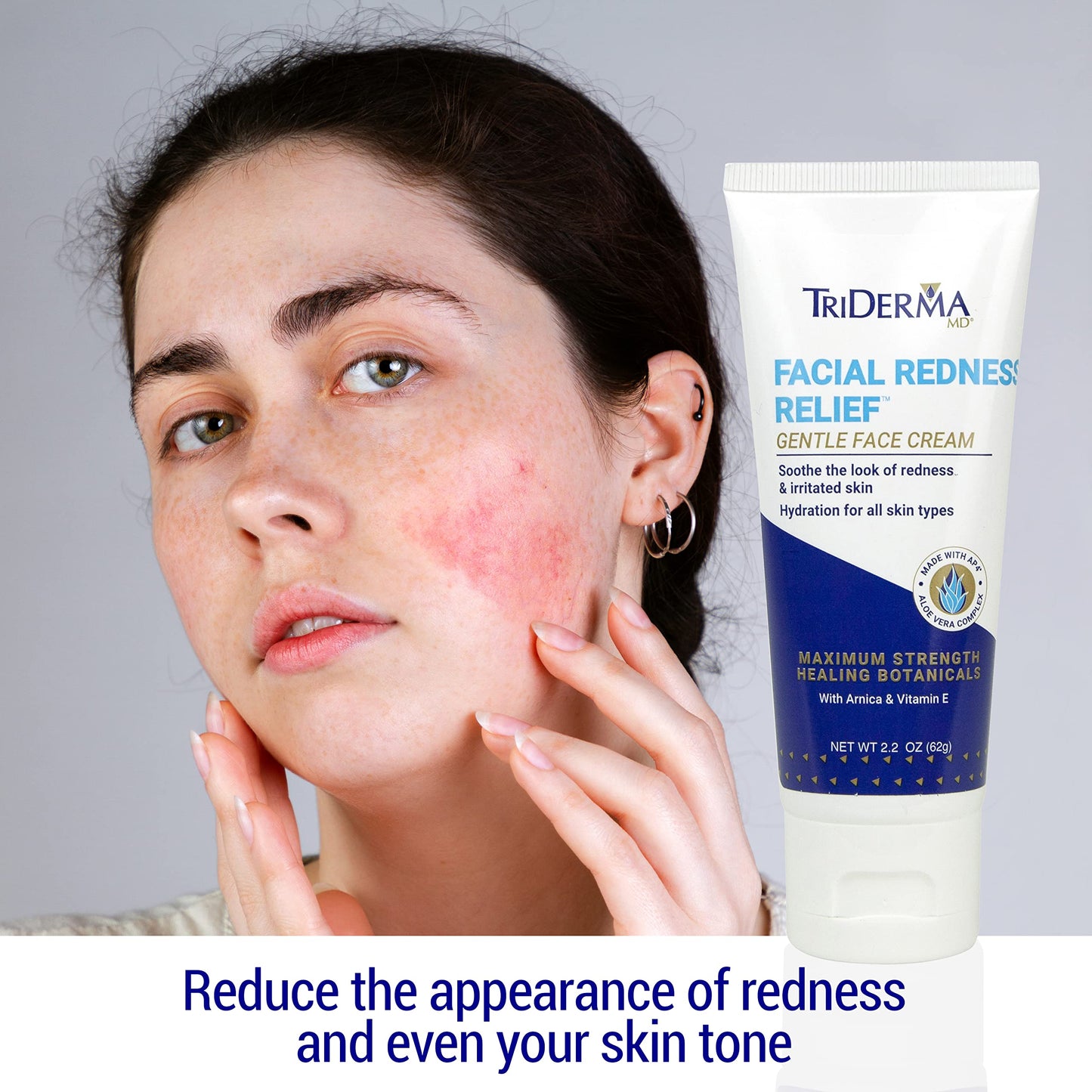 TriDerma Facial Redness Relief Gentle Face Cream, Soothing & Relieving Daily Moisturizer for Redness, Repair Uneven Skin Tone, Irritated or Sensitive