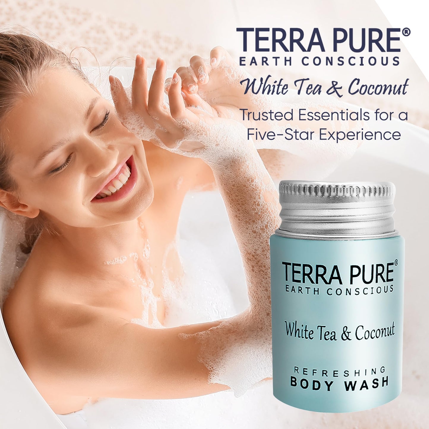 Terra Pure White Tea & Coconut Body Wash, Travel Size Hotel Amenities, 1 oz. (Case of 100)