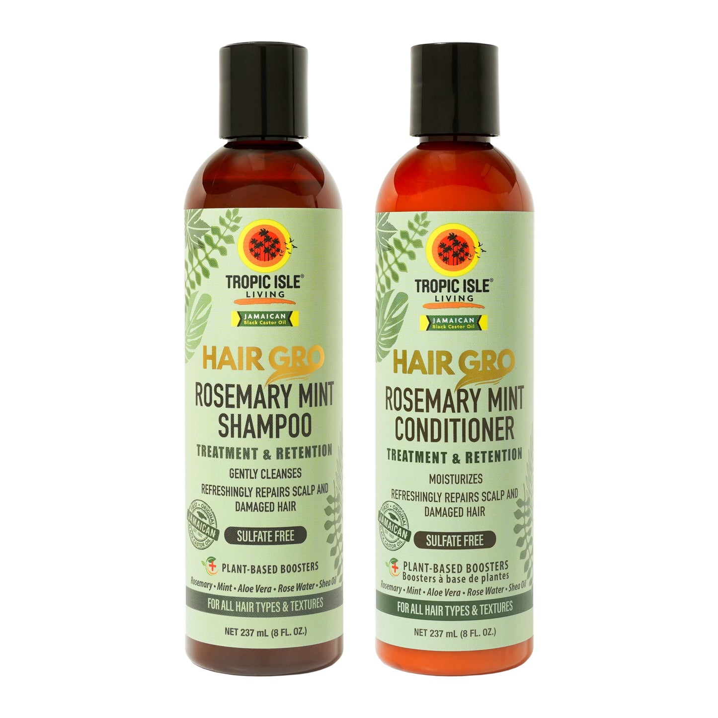 Hair Gro Rosemary Mint Shampoo & Conditioner Set - Jamaican Black Castor Oil Blend. Gently Cleanse, Moisturize, Refresh Scalp & Repair Damaged Hair