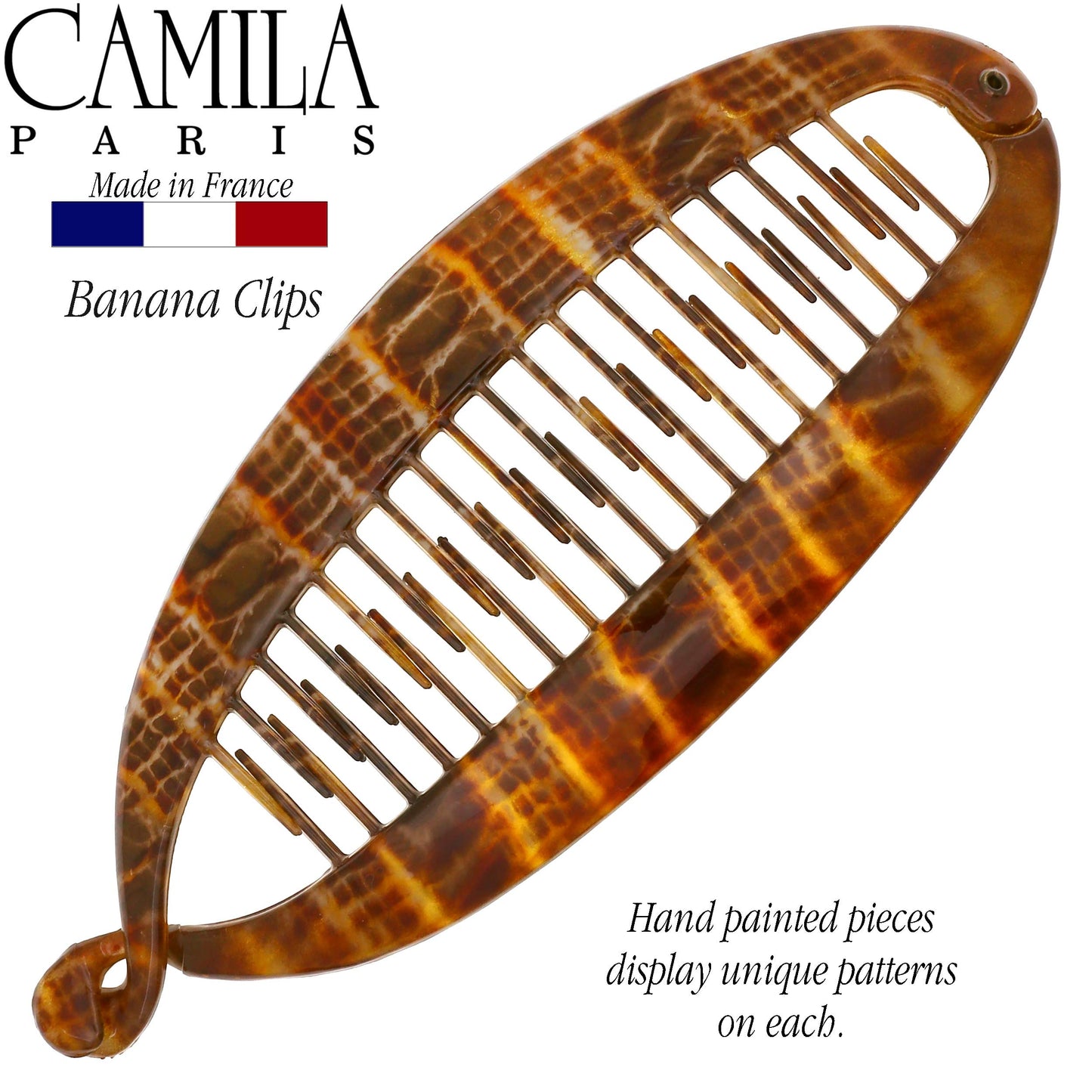 Camila Paris CP3097 French Extra Large Banana Clip Hair Comb, Classic Banana Clips Hair for Thick Hair Ponytail Holder Interlocking Styling Clips