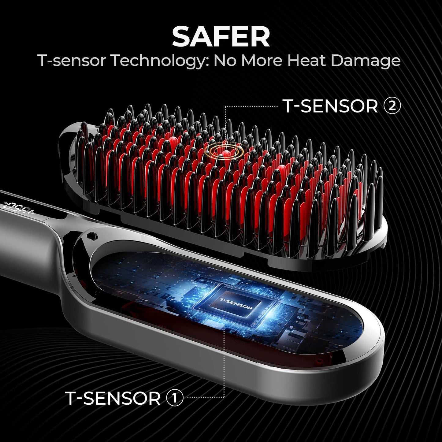 TYMO Hair Straightener Brush - Upgraded Ionic Plus Straightening Brush with Dense Bristles, 16 Temps, Dual Voltage | Ceramic Hot Comb for Women | Flat