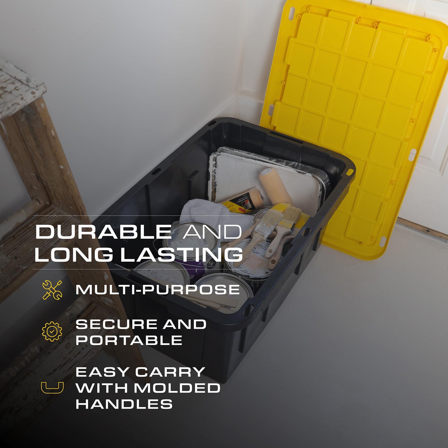 CX Black & Yellow, 27-Gallon Heavy Duty Tough Storage Container & Snap-Tight Lid, (14.3"H x 20.6"W x 30.6"D), Weather-Resistant Design and Stackable…