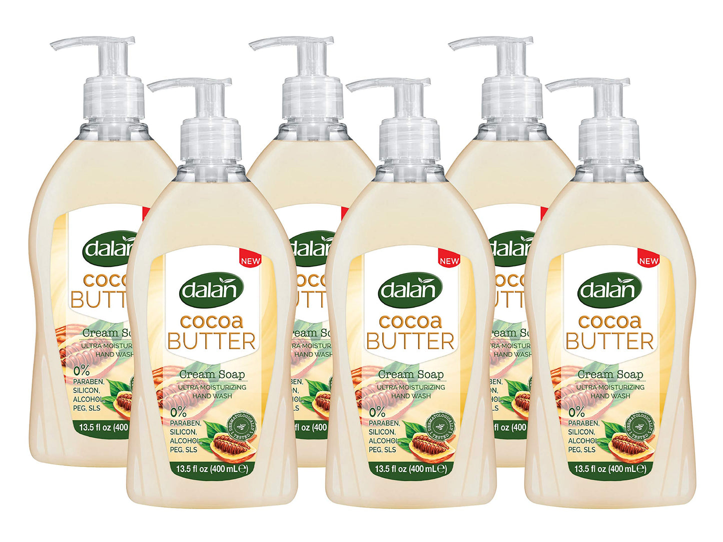 Dalan Cocoa Butter Cream Ultra Moisturizing Liquid Hand Soap for Dry and Fresh Hands Feeling Clean and Soft (13.5 Fl Oz / 400 mL (Pack of 6))