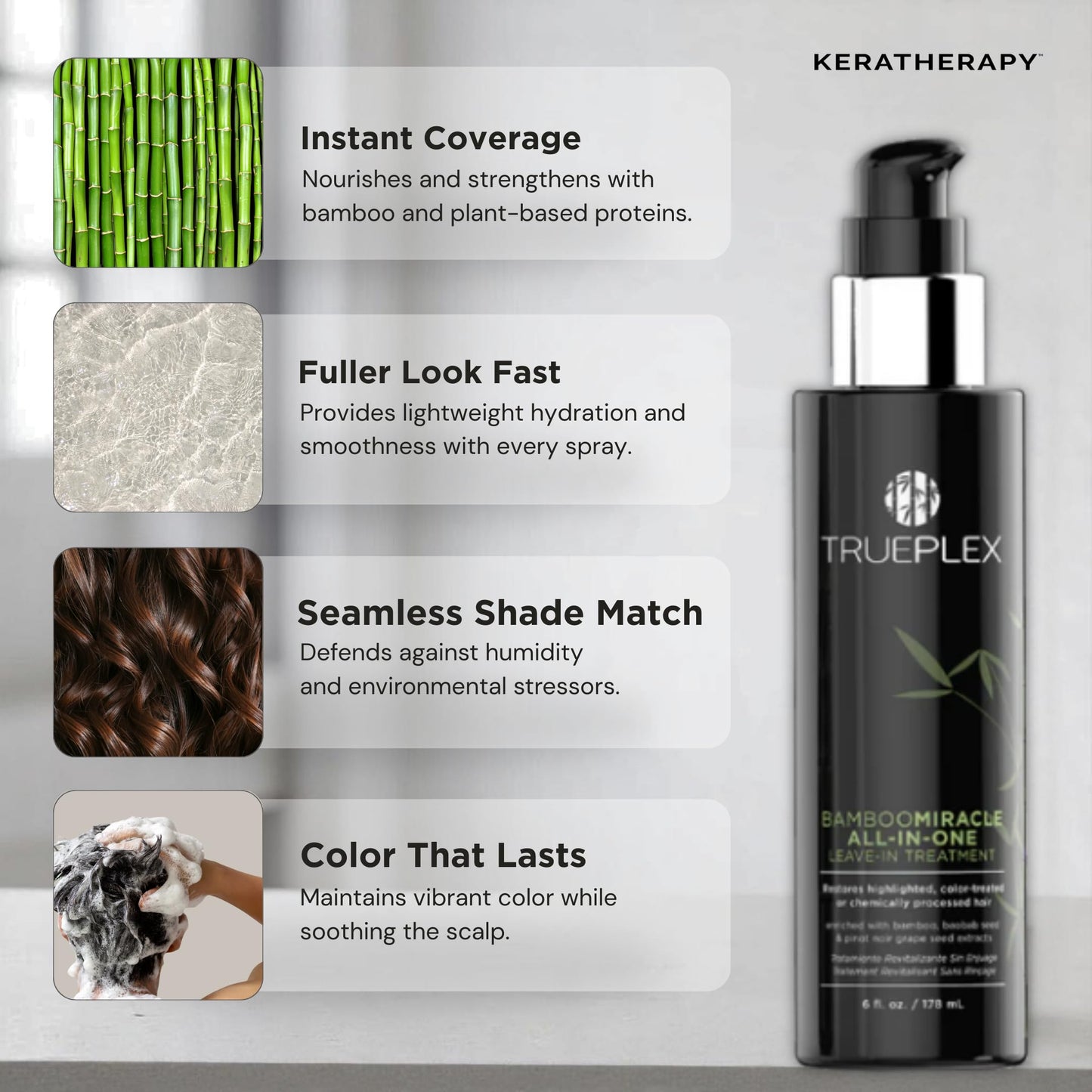 KERATHERAPY Trueplex Bamboo Miracle All-In-One Conditioning Treatment, 6 oz., 178 ml - Vegan Leave in Hair Strengthener with Baobab, Grape Seeds