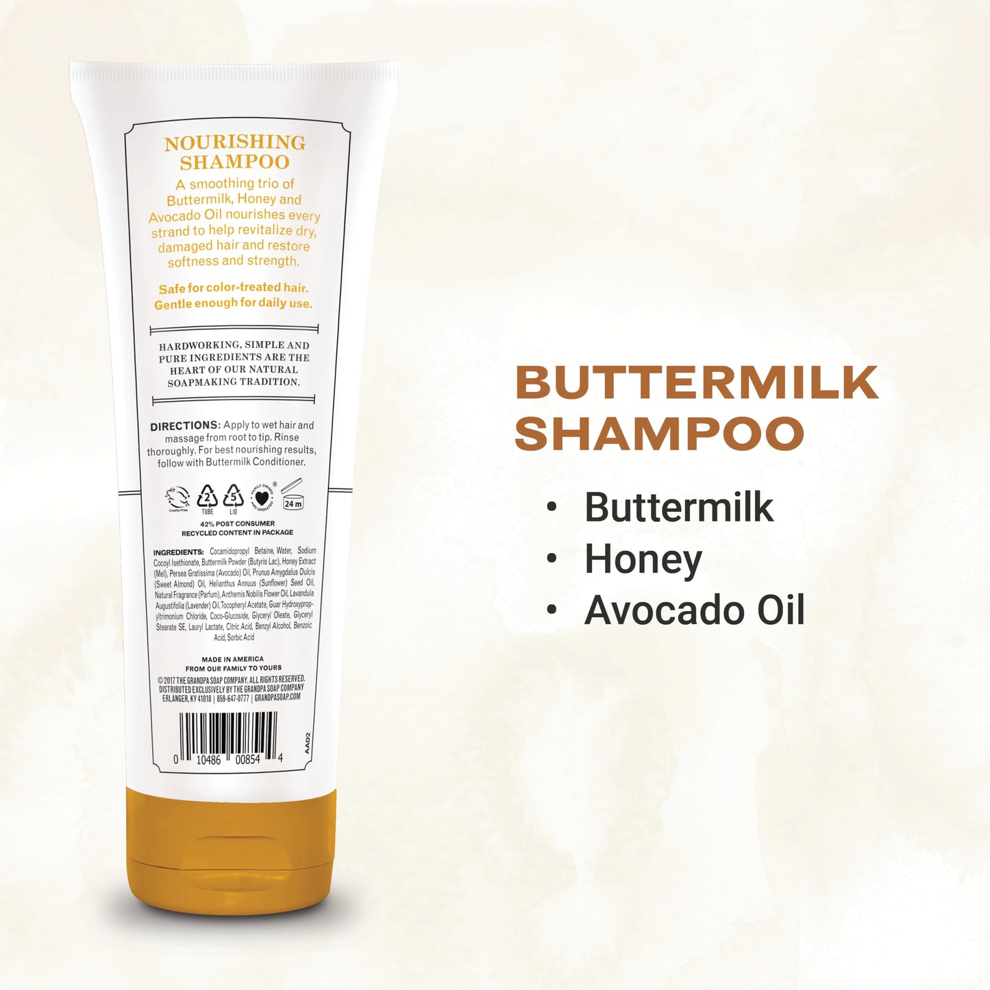 The Grandpa Soap Company Buttermilk Shampoo - Nourishing Formula to Help Revitalize Dry and Damaged Hair, With Honey & Avocado Oil, Vegan, Sulfates