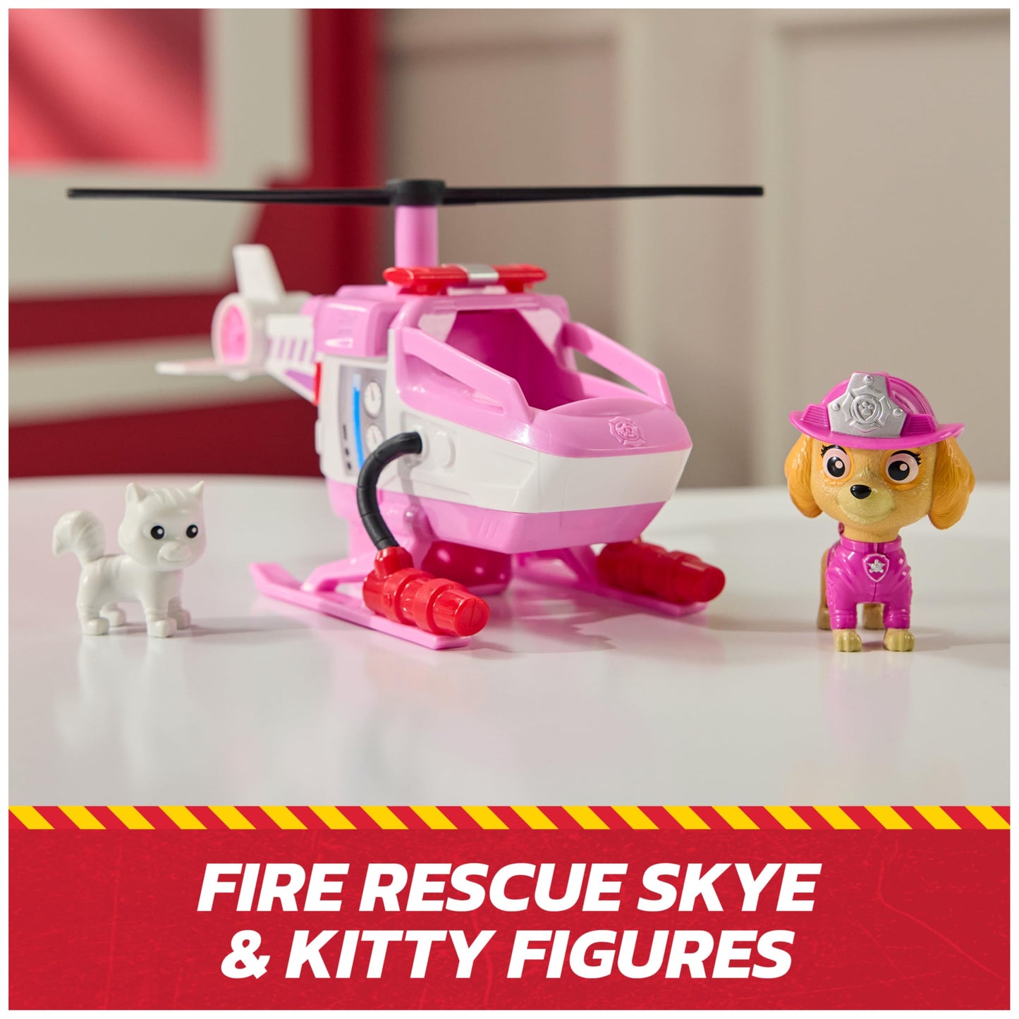 PAW Patrol Fire Rescue Skye Chopper – Toy Helicopter with Skye Figure & Kitty Friend, Action Playset for Kids Ages 3+