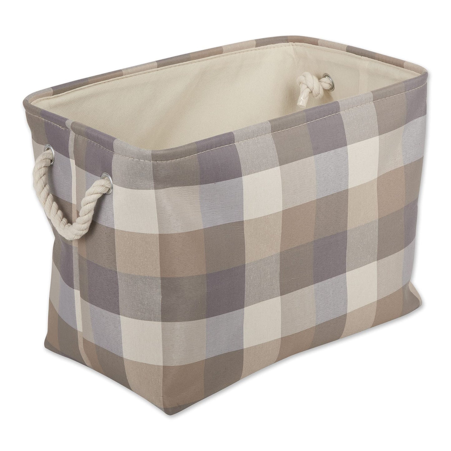 DII Buffalo Check Storage Collection Collapsible Bin with Handles, Medium Rectangle, 16x10x12, Tri Color Stone