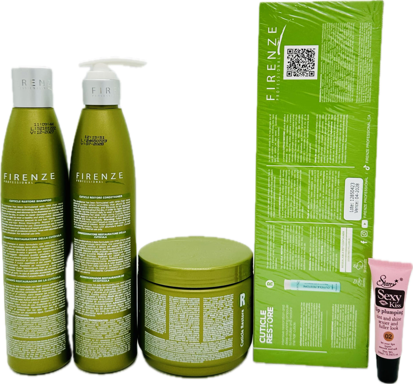 Firenze Professional Cuticle Restore Shampoo 300ml/10.1oz, Conditioner 10.1 oz , Mask Treatment 400ml/ 13.5 oz and Ampoules for extremelt damaged hair