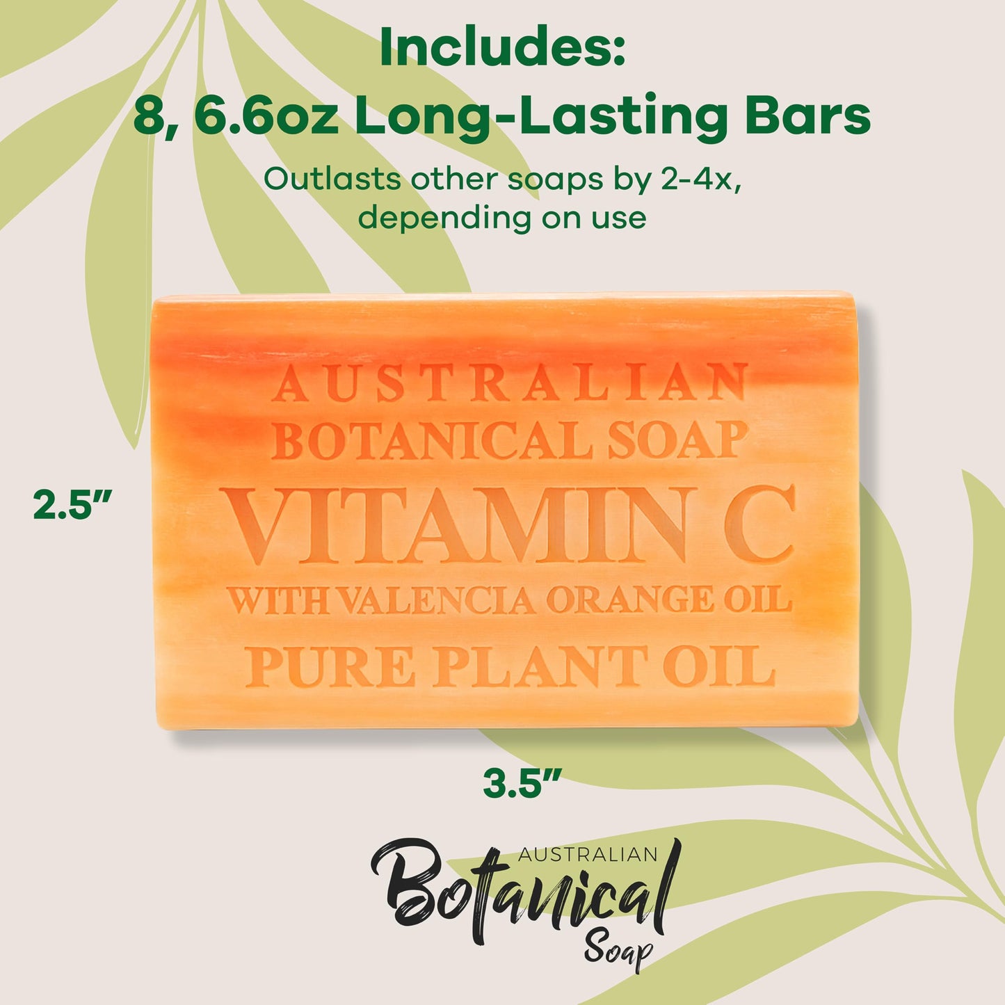 Australian Botanical Soap, 6.6 OZ, Vitamin C and Valencia Orange, Triple Milled Bars made with a Natural Soap Base and Enriched with Organic Shea