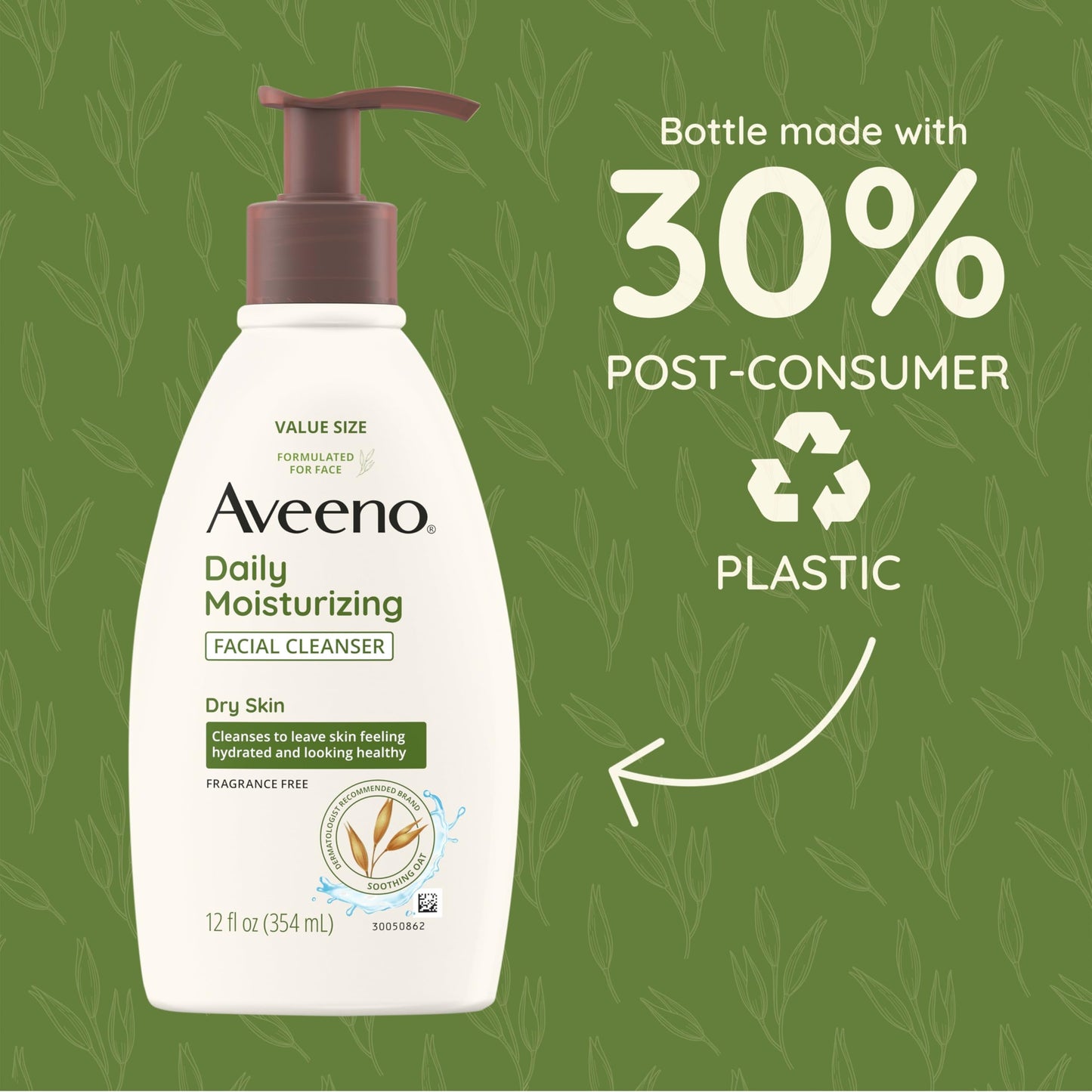 Aveeno Daily Moisturizing Facial Cleanser 12 oz – Gentle Face Wash with Soothing Oat for Dry Skin, Removes Dirt, Oil & Impurities, Fragrance-Free