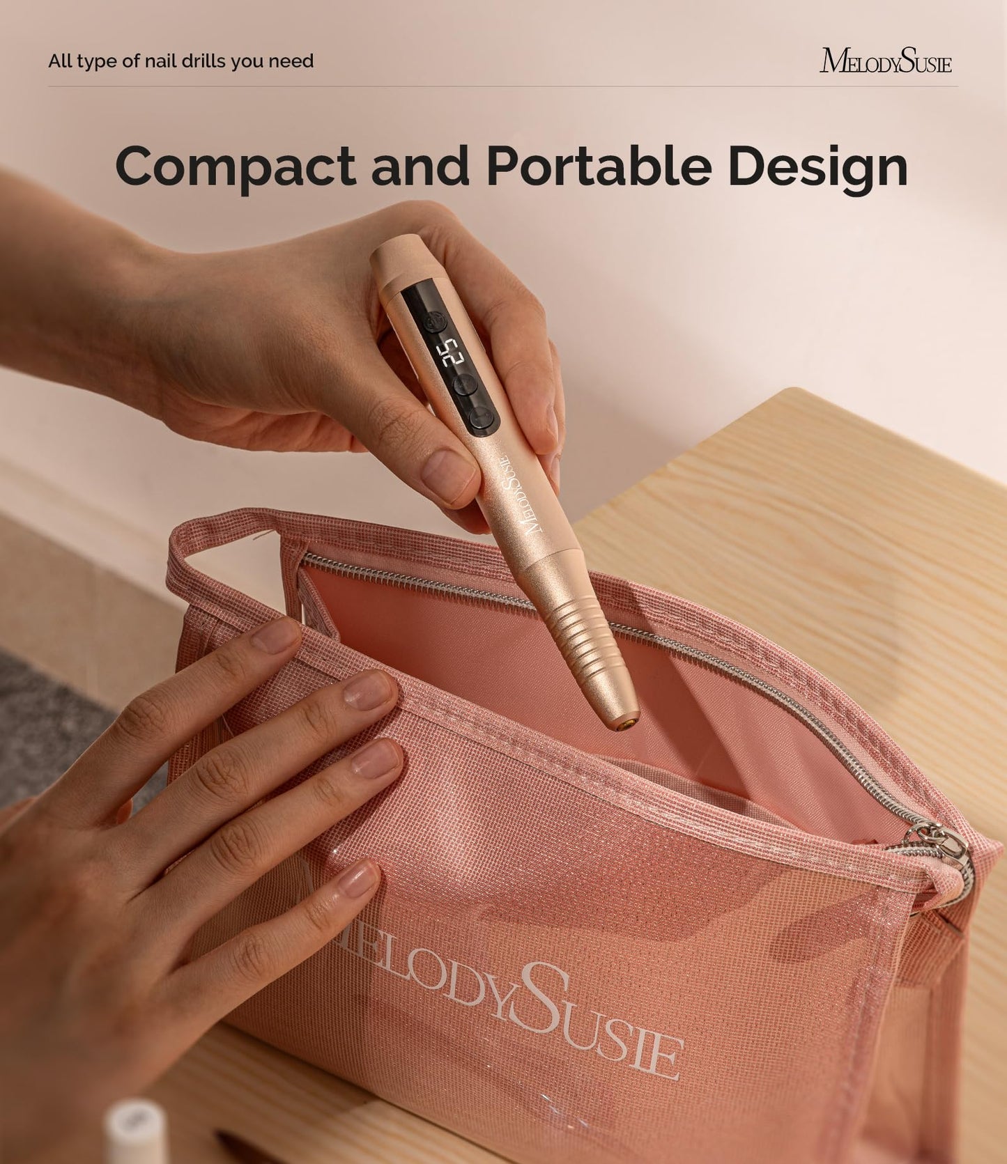 MelodySusie Pen-Shaped Portable Cordless Nail Drill,PC180G 25000RPM Rechargeable Electric File with LED Display for All Nail Care, Manicure Shaping Beauty and Personal Care MelodySusie