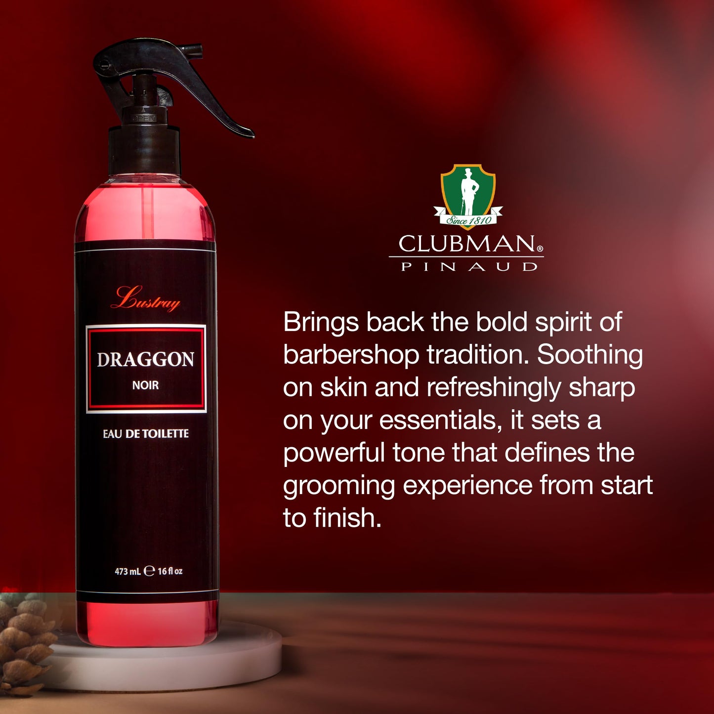 Clubman Lustray Draggon Noir Barber After Shave Spray Cologne - Eau de Toilette, Classic Aftershave Cologne, 16 fl oz