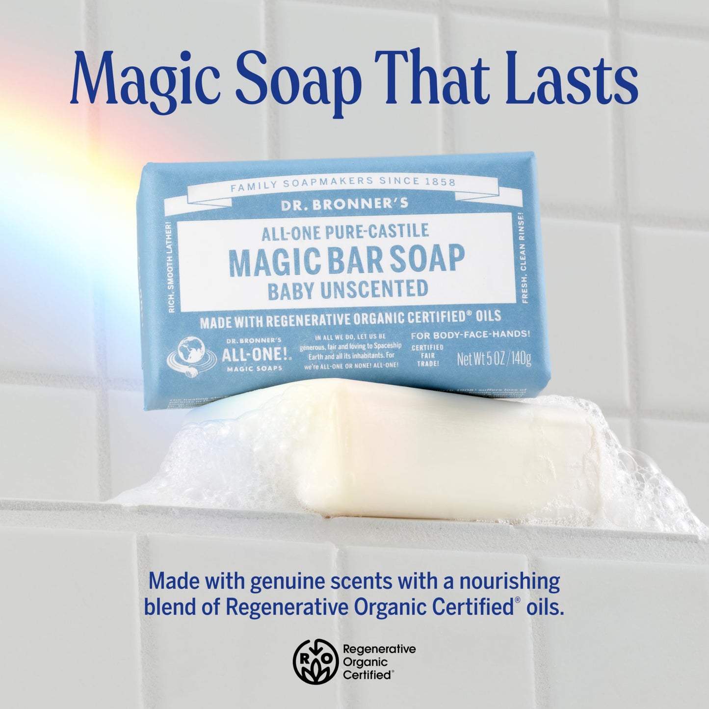 Dr. Bronner's Pure-Castile Baby Unscented Magic Bar Soaps - Made with Regenerative Organic Certified Oils - For Face, Hand, Hair Gentle on Sensitive