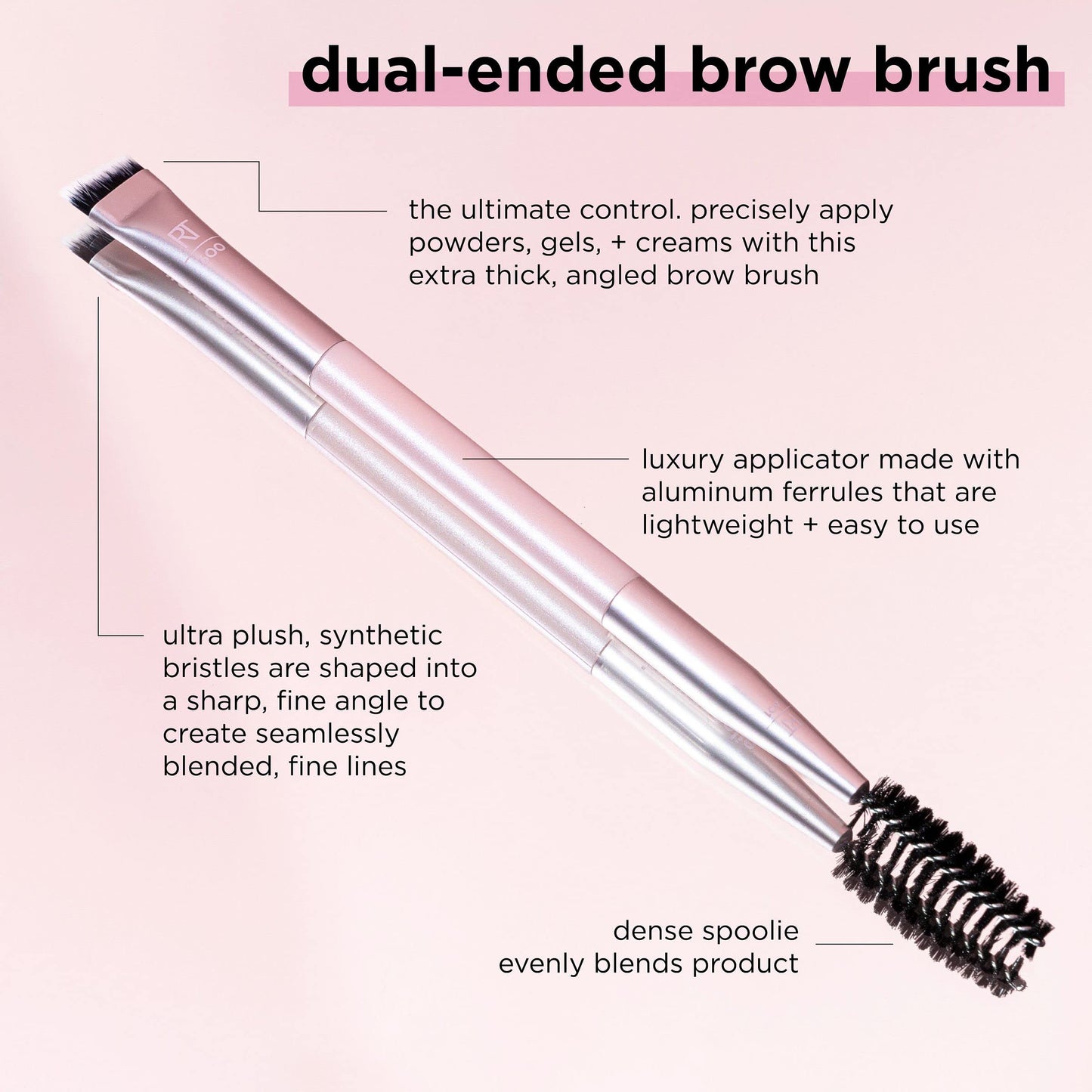 Real Techniques Dual-Ended Brow Brush, For Shaping & Filling Eyebrows, Travel-Friendly Spoolie & Liner Brush, Blend Natural, Full, or Laminated Brows