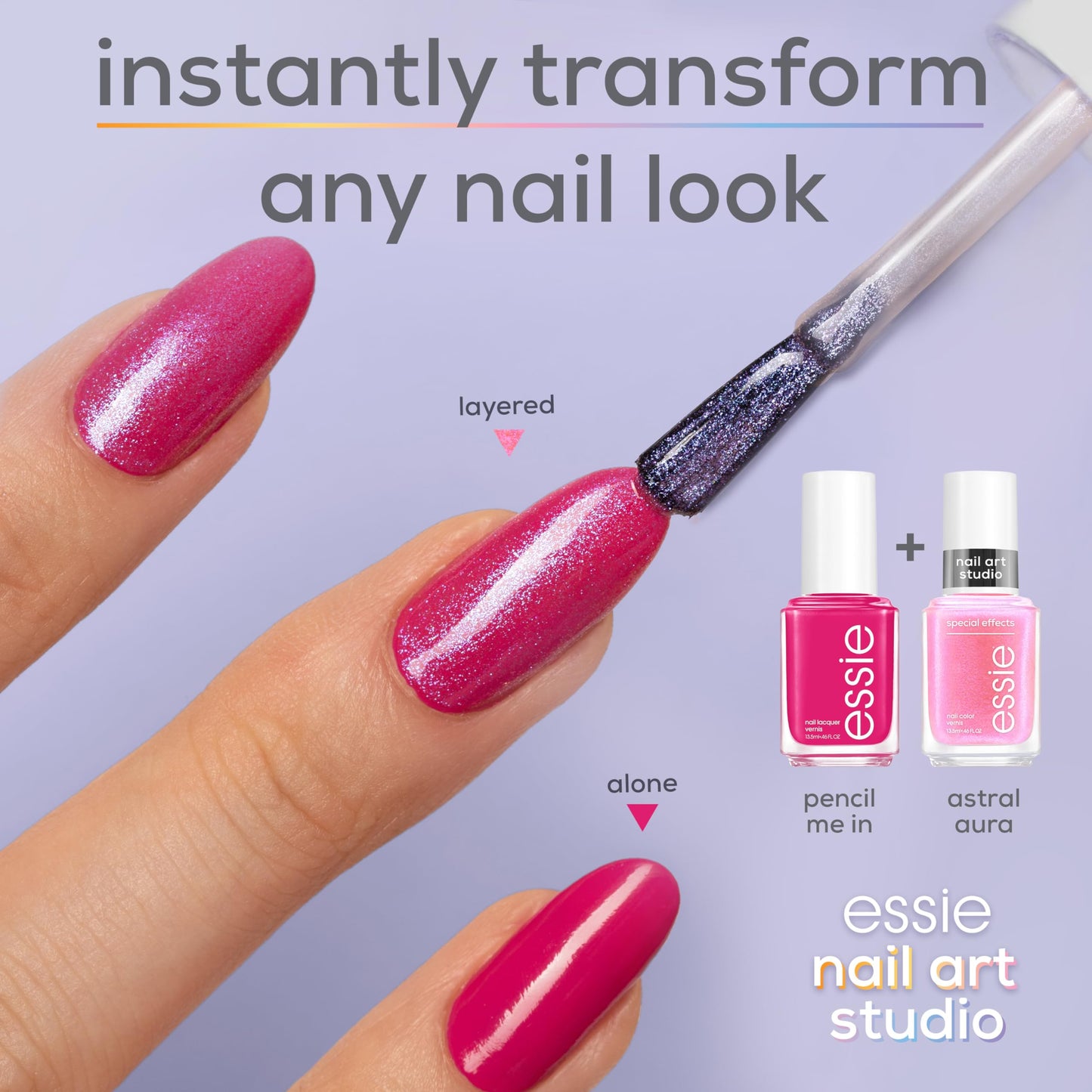 essie Nail Art Studio Special Effects Polish, Shimmer, Vegan, Pink Nail Polish, Astral Aura, 0.46 Fl Oz Beauty & Personal Care essie
