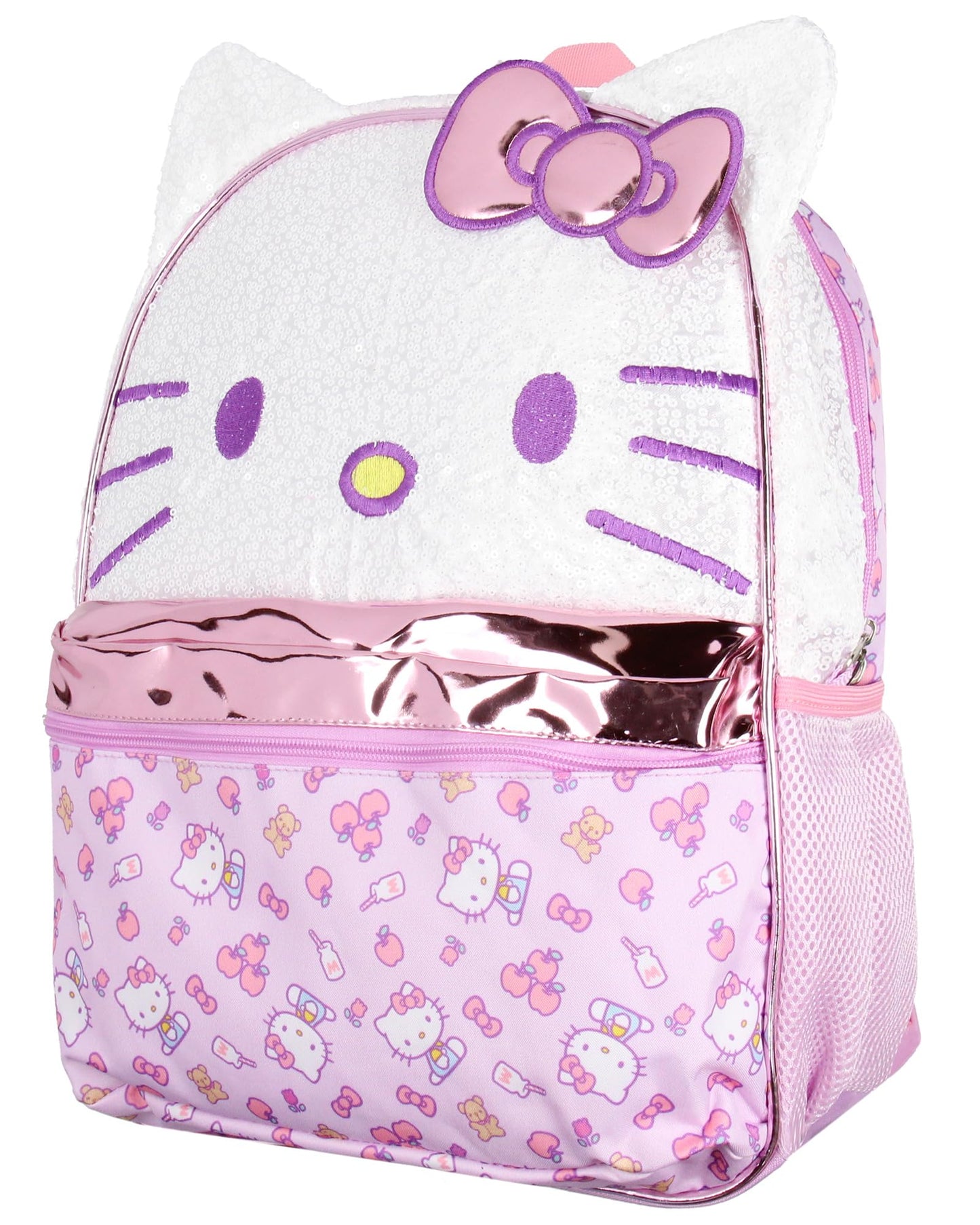 AI ACCESSORY INNOVATIONS Sanrio Hello Kitty Apples and Bows Sequin with PVC Bow Zipper Pull School Travel 16" Backpack For Kids