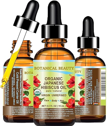 Botanical Beauty Organic HIBISCUS OIL (Hibiscus Sabdariffa) JAPANESE 100 Pure Natural VIRGIN UNREFINED COLD PRESSED Anti Aging, Vitamin E Oil