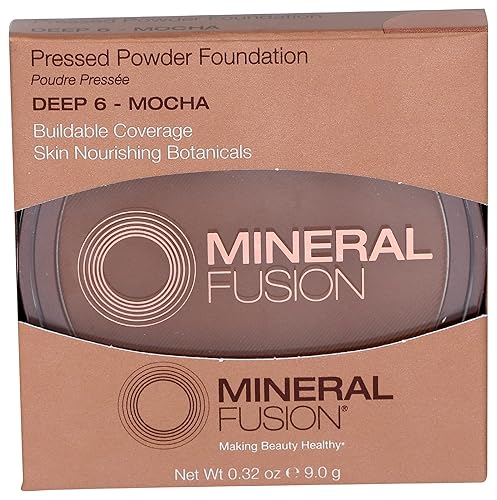 Mineral Fusion Pressed Powder Foundation, Deep 6 - Deep Skin w/Cool Undertones, Age Defying Foundation Makeup with Matte Finish, Talc Free Face
