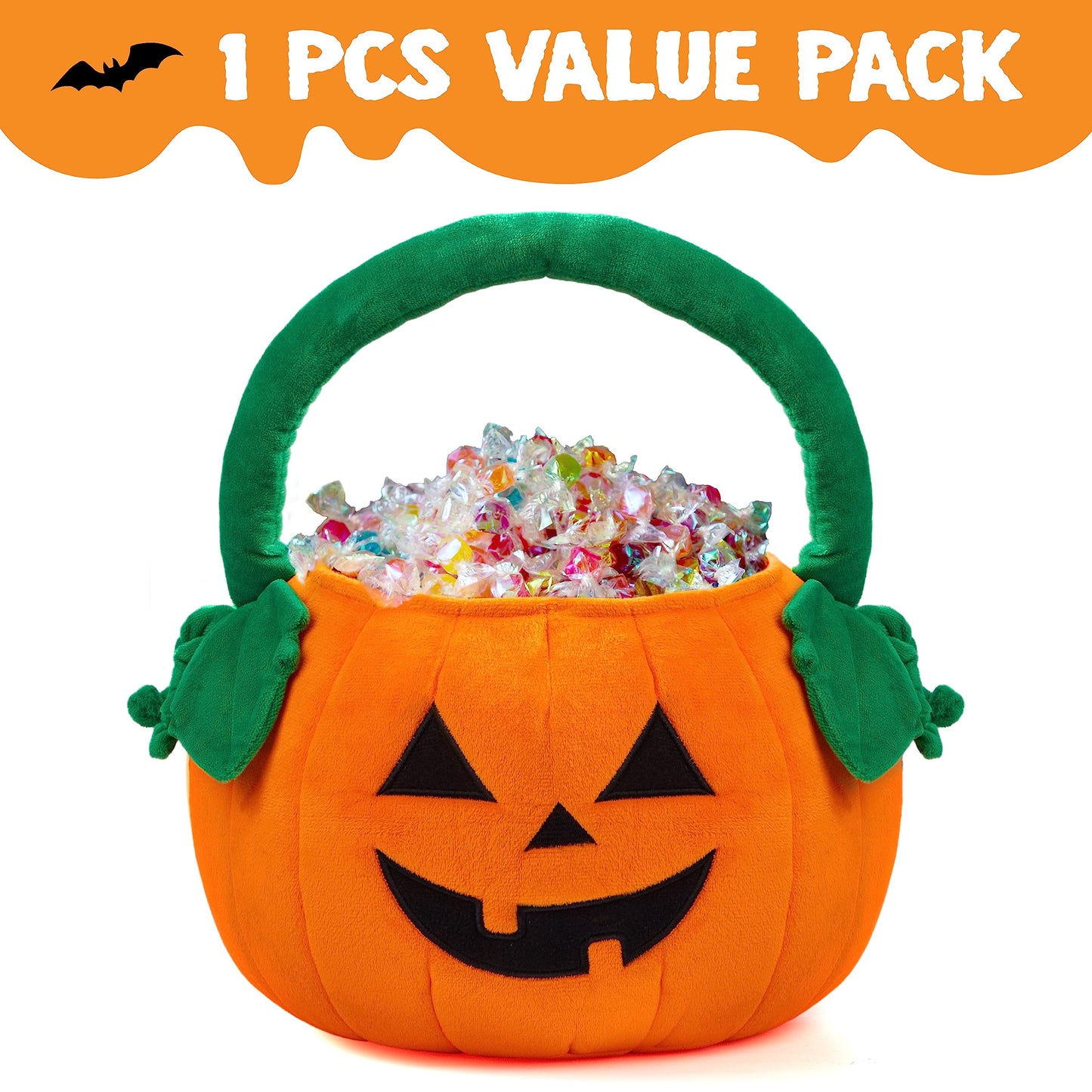 JOYIN Halloween Pumpkin Plush Tote Bucket, 11 X 13.4 inches Candy Trick or Treat Bag, Cute Halloween Basket with Handle for Kids Girl Boy Trick or…