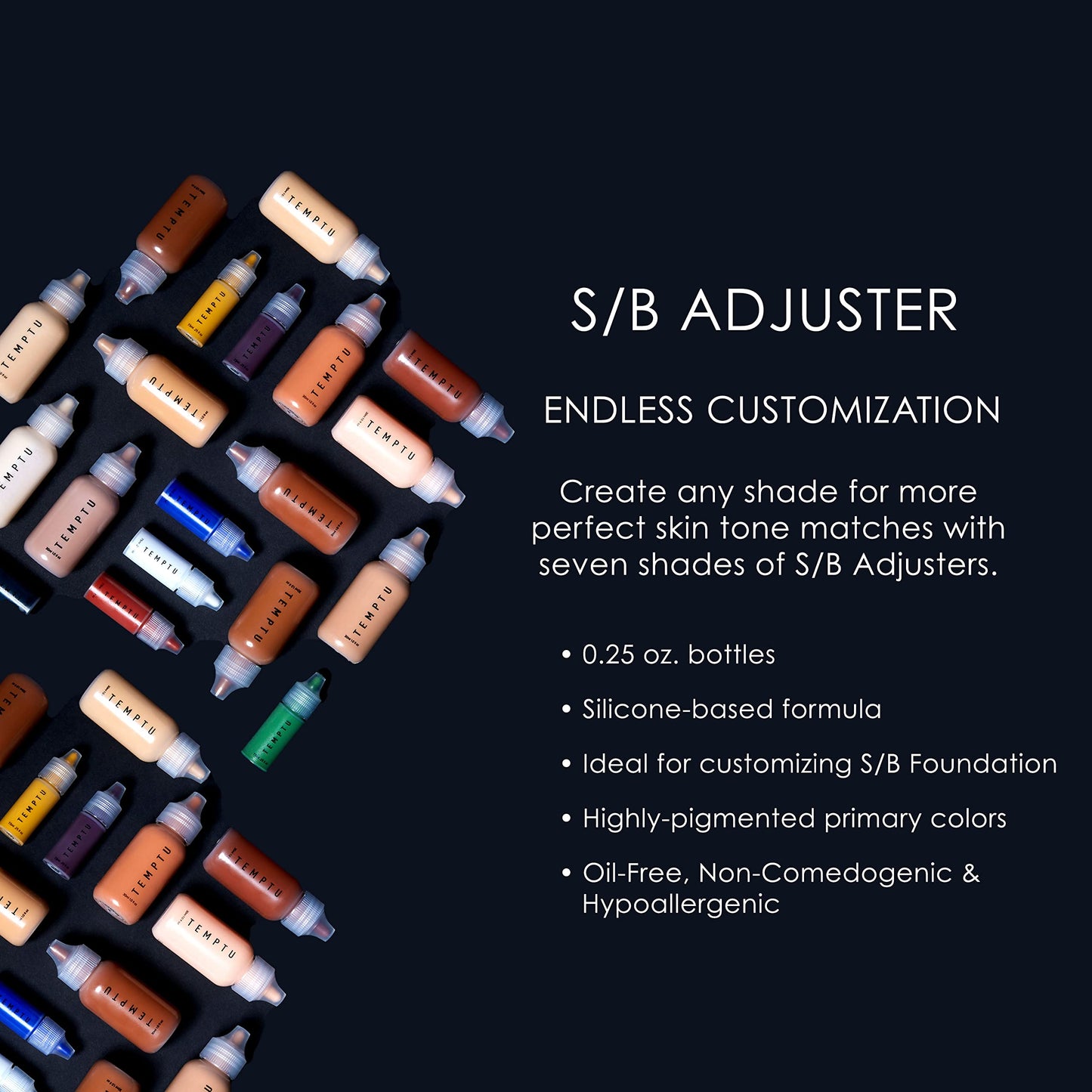 TEMPTU S/B Silicone-Based Shade Adjuster Starter Set: Long-Lasting, Highly-Pigmented Formula For Customizing S/B Foundation Shades | Includes 7