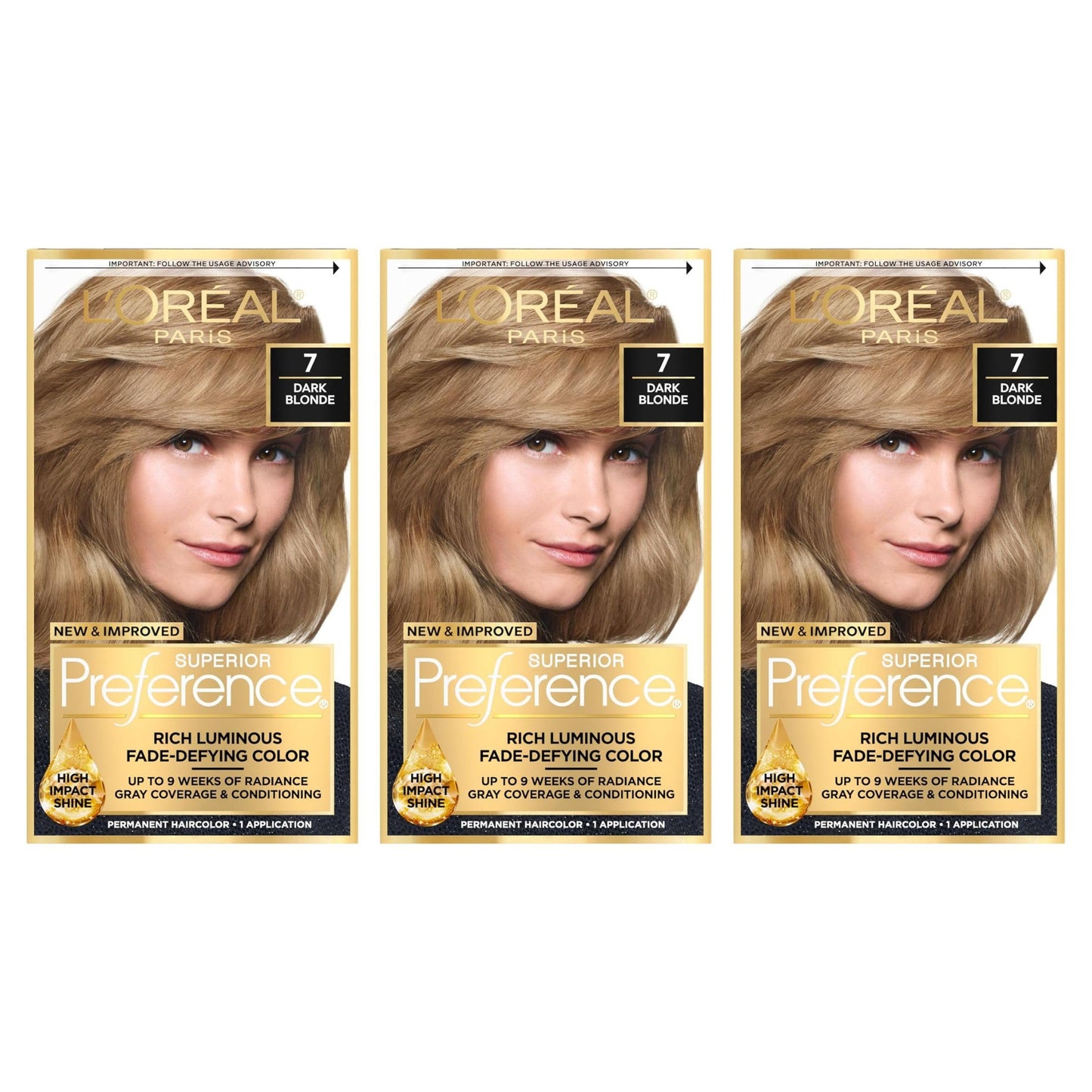 L’Oreal ParisSuperior Preference Rich Luminous Conditioning Colorant, Level 3 Permanent, Dark Blonde/Natural 7 (Pack of 3)