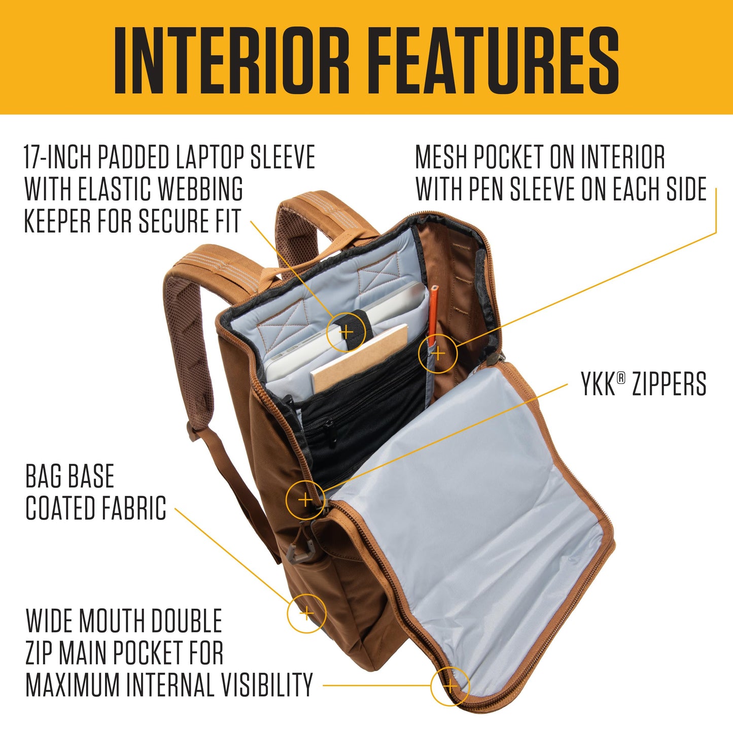 Carhartt 21L Top-Load Backpack, Durable Water Resistant Coated Canvas Base W/ 17" Laptop Sleeve, Carhartt Brown