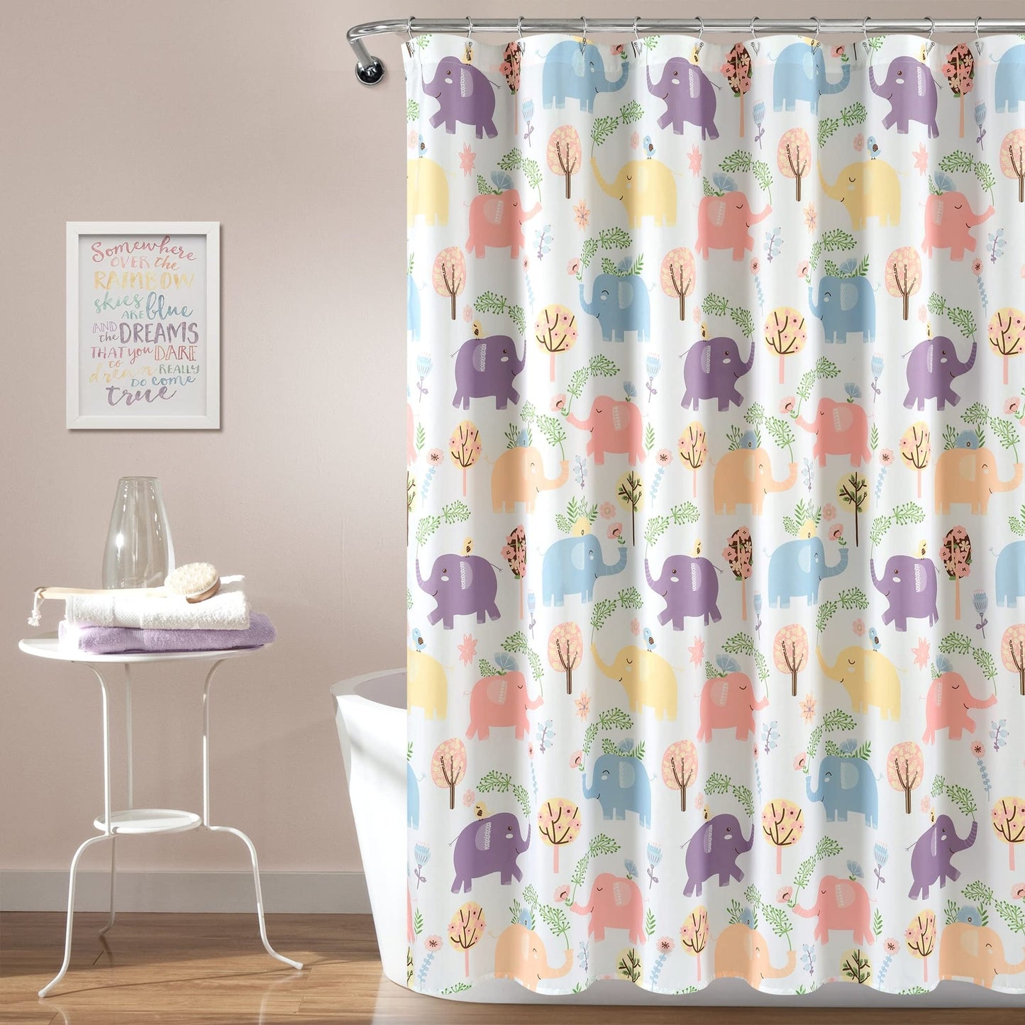 Lush Decor Hygge Elephant Shower Curtain, 72" x 72", Navy