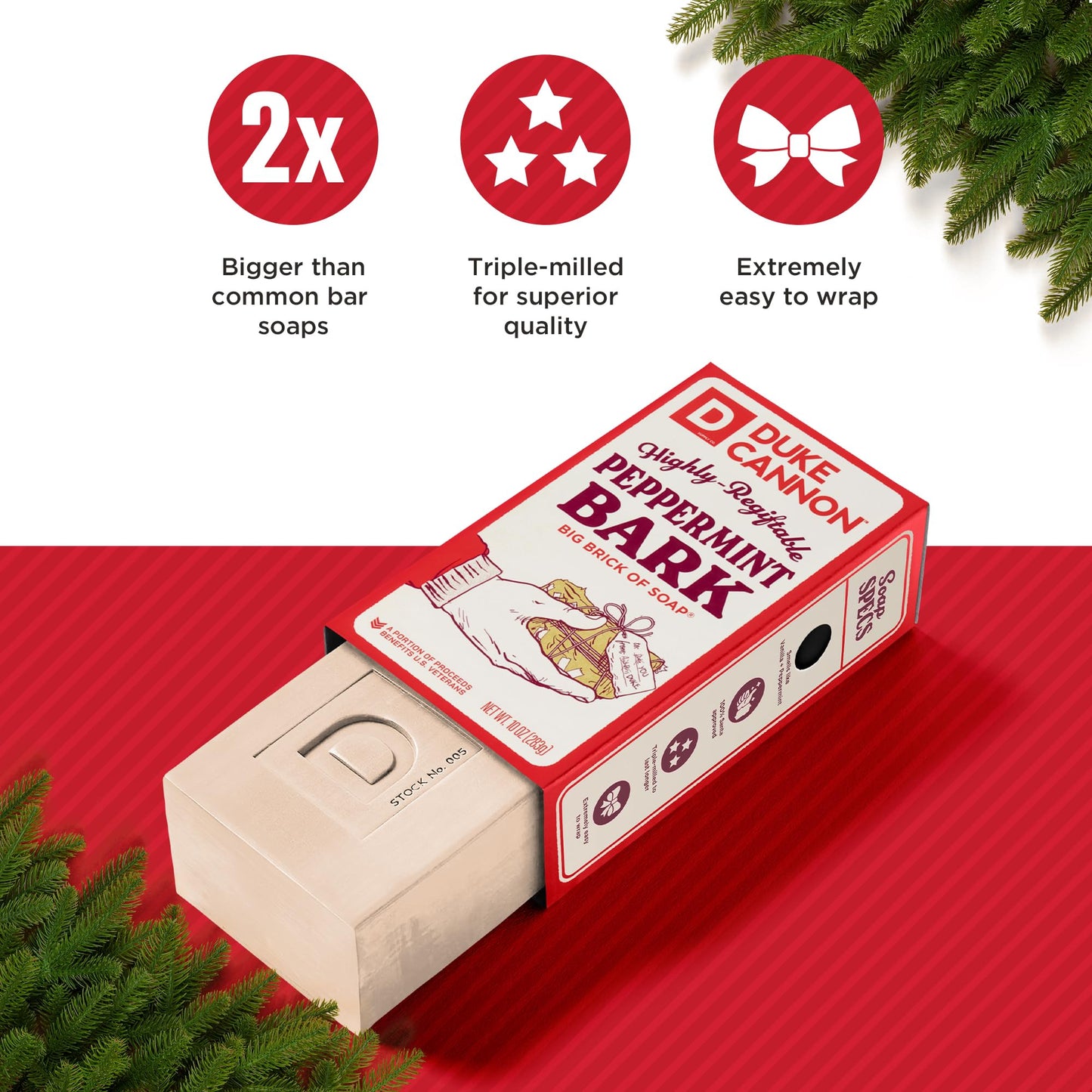 Duke Cannon Supply Co. Big Brick of Soap Bar for Men Holiday Edition - Peppermint Bark (Peppermint Scent), 10 oz. (3 Pack)