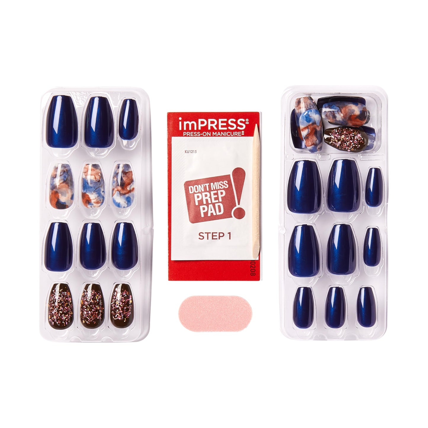 imPRESS Press-On Manicure Fake Nails, Indigo Autumn - Medium Length, Coffin Shape, Polish-Free Glitter Mani, Includes Prep Pad, Mini File, Manicure Beauty & Personal Care imPRESS