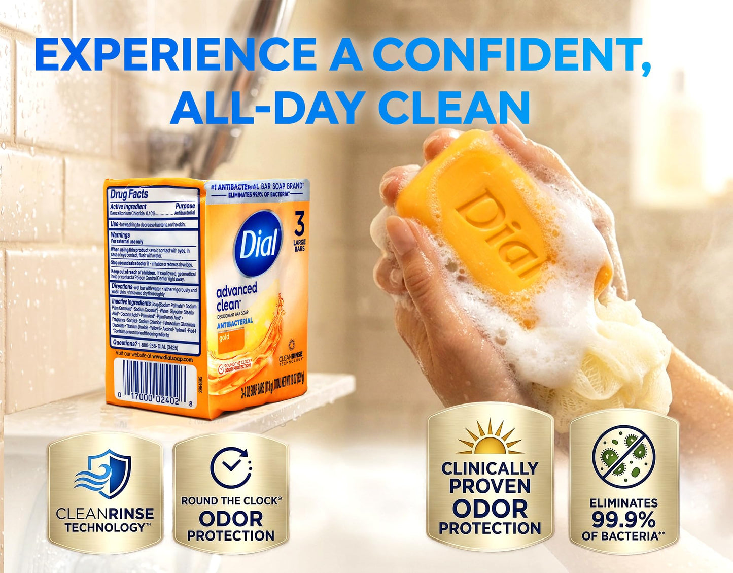 Antibacterial Soap Bars, Gold, 3 bars each, (Pack of 12)
