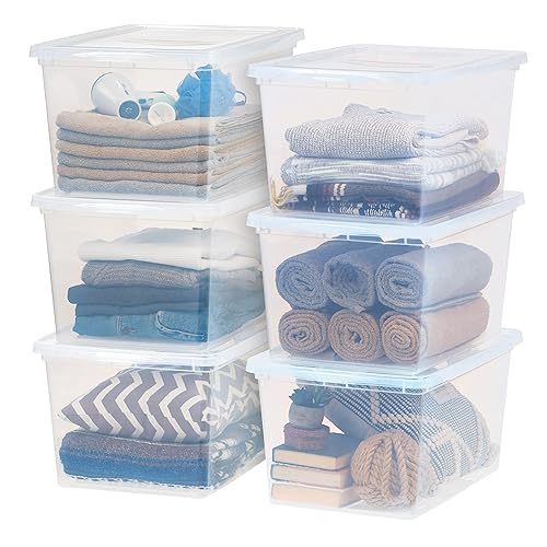 IRIS USA 6-Pack Storage Bins with Lids, 58 Quart, Clear Stackable Containers Box Organize Shoes Closet Shelves Clothes Blankets Towels - BPA-Free…