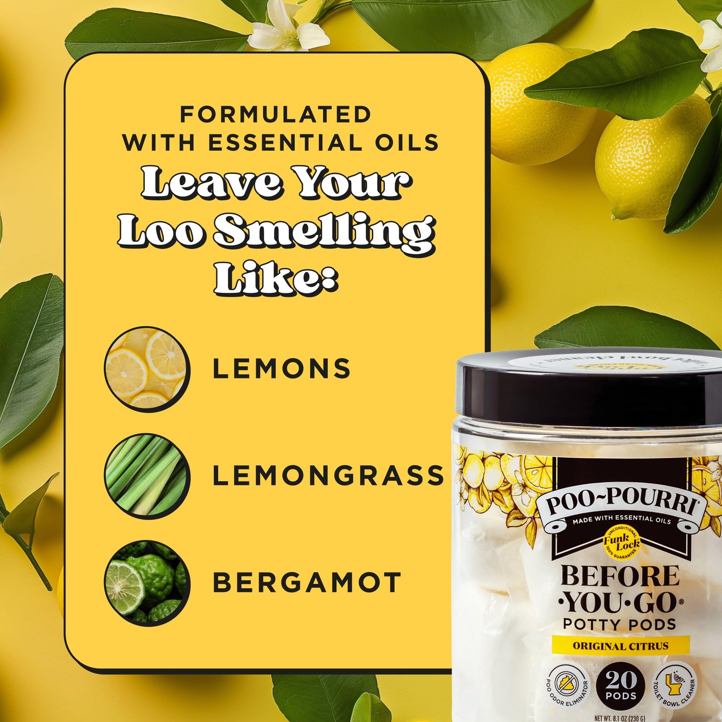 Poo-Pourri Citrus Potty Pods 20ct – Toilet Odor Remover & Cleaner with Essential Oils – Lemon, Bergamot & Lemongrass Scent