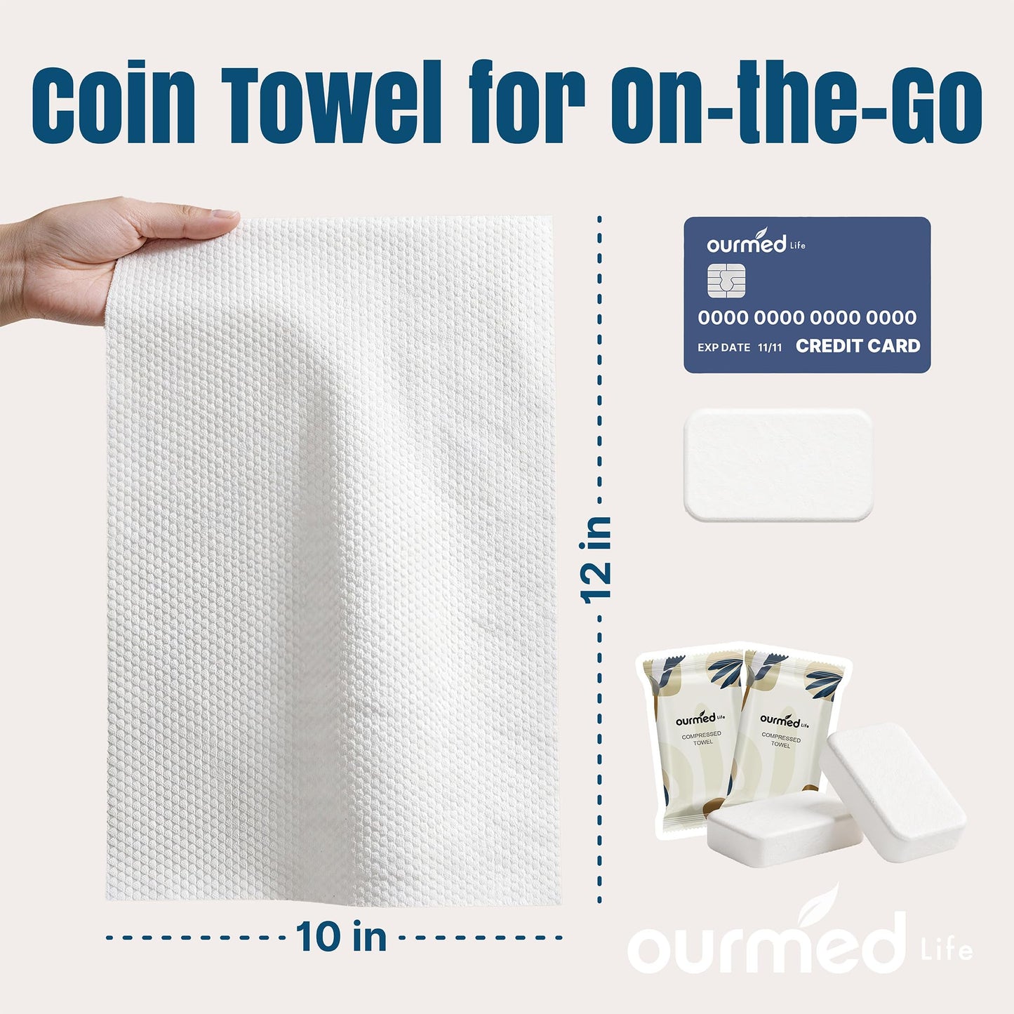 Ourmed Life Compressed Towel Tablets - Portable, Individually Wrapped Disposable Face Towels, Quickly Expand with Water, Soft & Lint-Free, 12‘’x10‘’ Beauty and Personal Care ourmed life