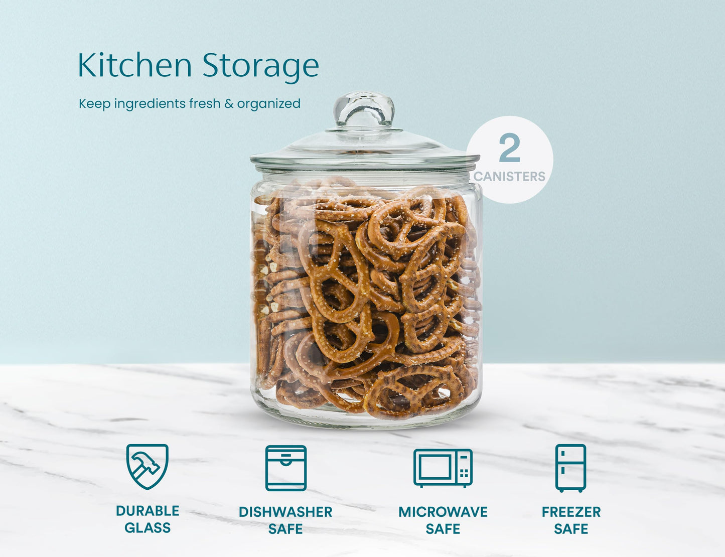 KooK Glass Kitchen Jars, Food & Cookie Storage Containers for Pantry, Bathroom Apothecary Canisters, Airtight Lids, Dishwasher Safe, with Chalk…